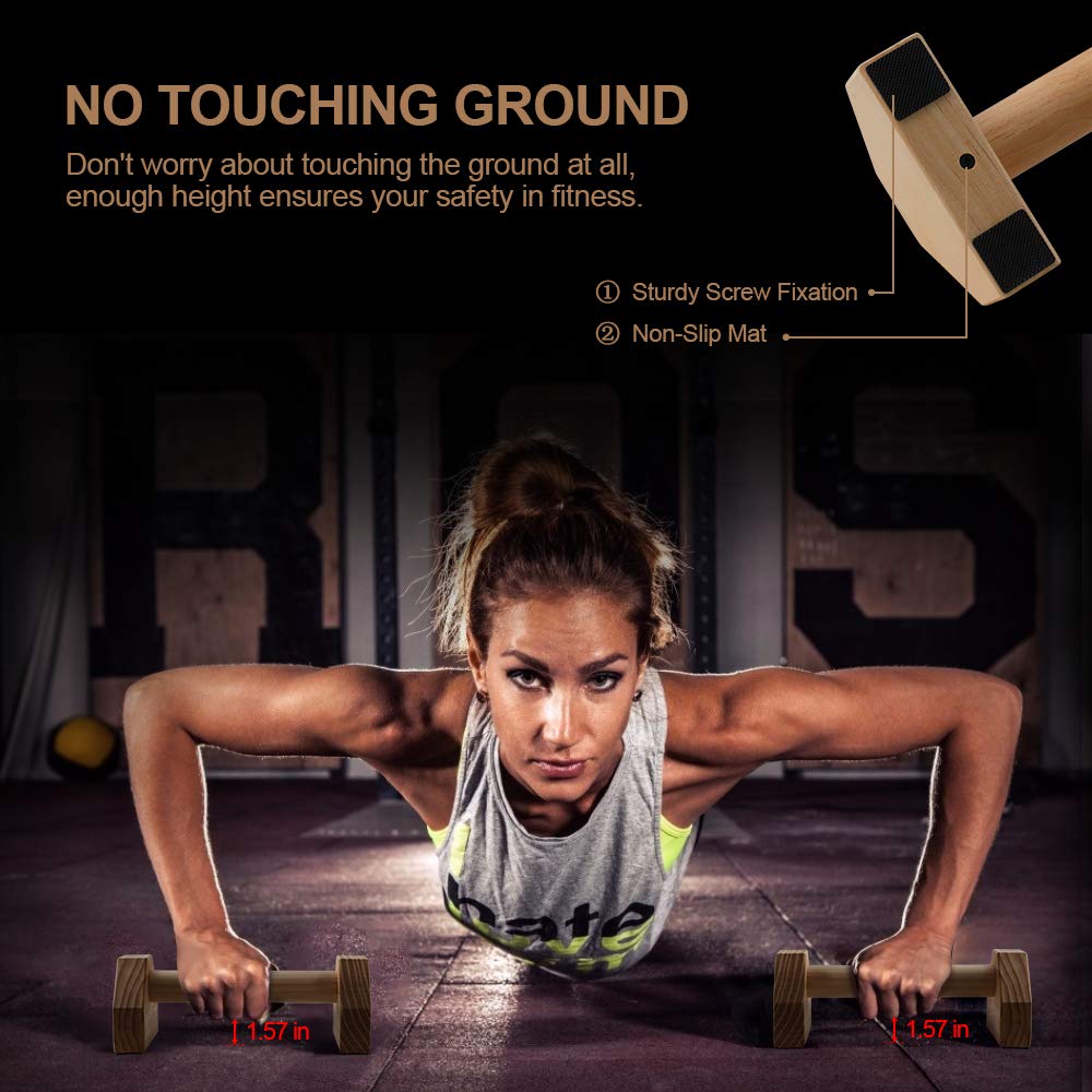 Push-up Stand, 2 PCS Wood Pushup Bars Non-Slip Base Exercise Home Workout Equipment, 30CM Wooden Parallettes Handle Stands Grip for Men Strength Training, Planks Calisthenics