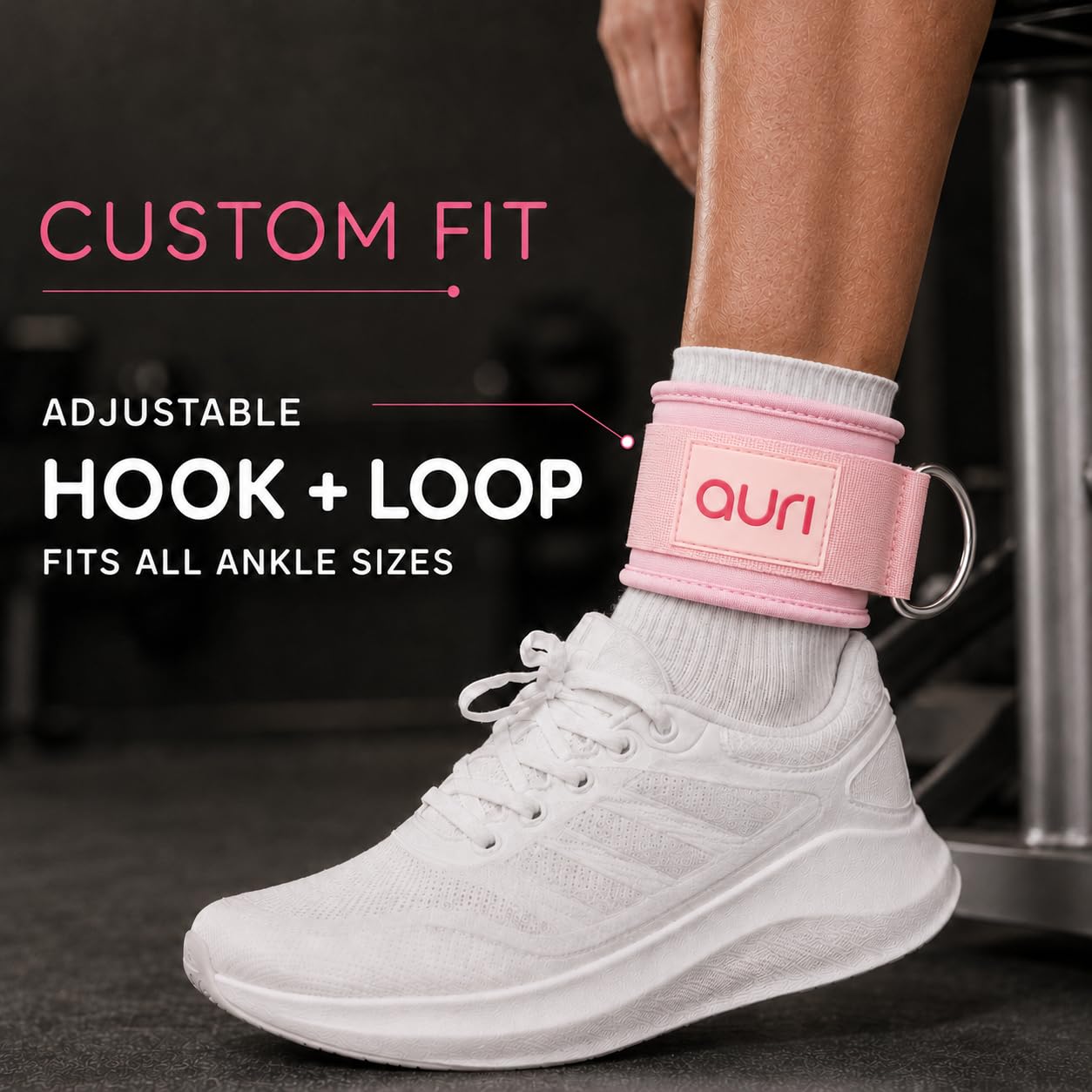 Auri Fit Ankle Strap for Cable Machine - Padded Neoprene Cuff with Stainless Steel D-Ring for Comfort & Support During Glute Kickbacks, Leg Extensions, Hip Abductors & Lower Body Workouts