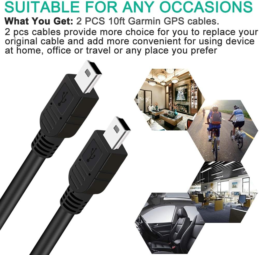 SCOVEE 10ft 50lm 2555lmt 2595lmt 40lm 1300 255w 5 GPS Charger Cable for Garmin Navigator Nuvi etc,USB A Male to Mini