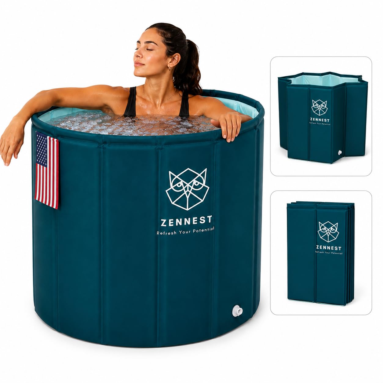 Zennest Foldable Portable Bathtub for Adults – American Design 2-in-1 Hot & Cold Plunge, 105-Gal Large Capacity Collapsible Bathtub Adult, 6-layer Insulated Portable Soaking tub - Space-saving Design