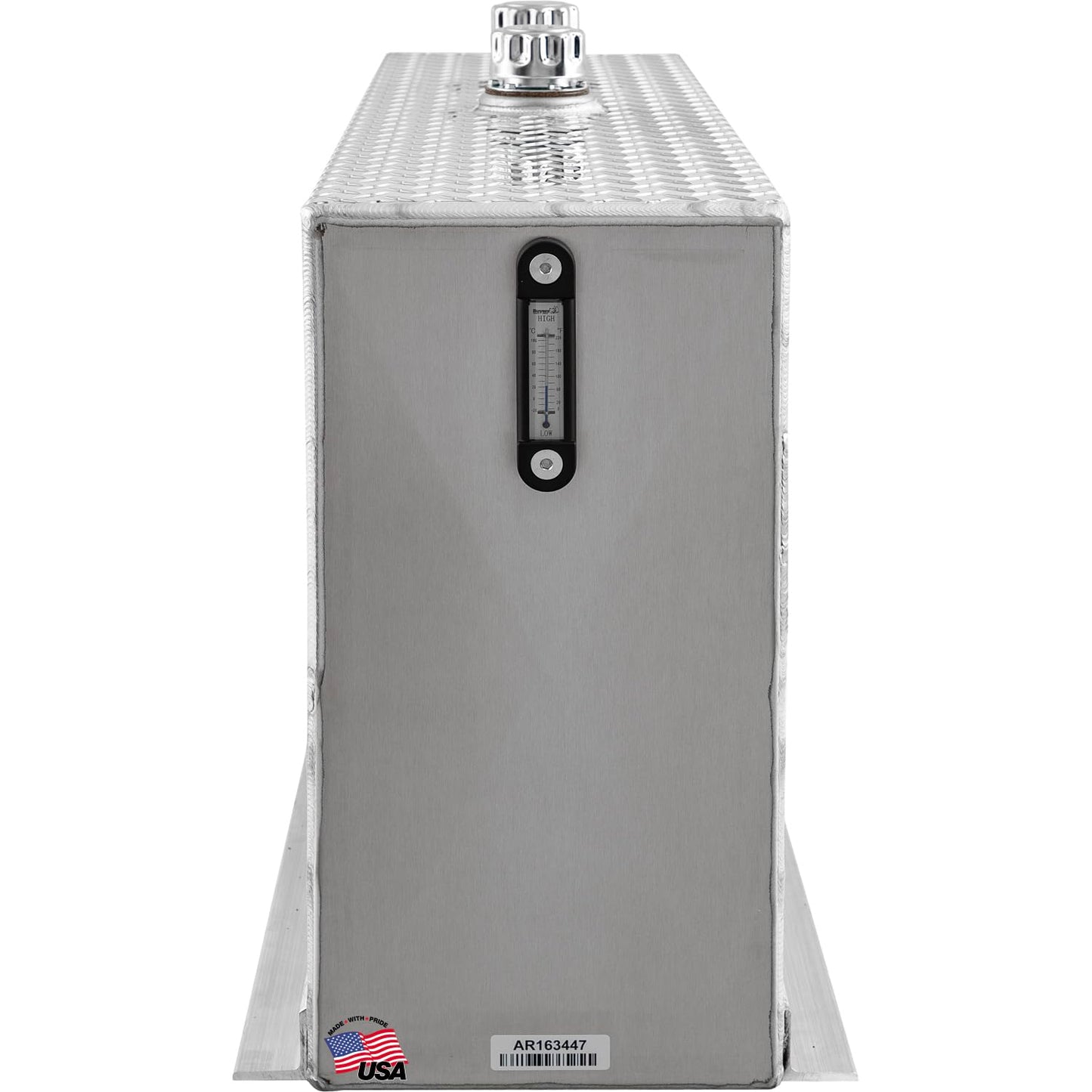 Buyers Products UR50A 50 Gallon Upright Aluminum Hydraulic Reservoir Tank for Dump Truck, Trailer & Live Floor Systems, Fully Baffled, Diamond Tread, Sight & Temperature Gauge, With Mounting Hardware