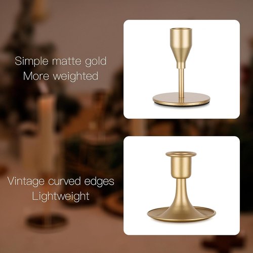 Candeldo Gold Taper Candle Holders - Elegant Metal Centerpiece Set of 12 for Weddings & Christmas Decor