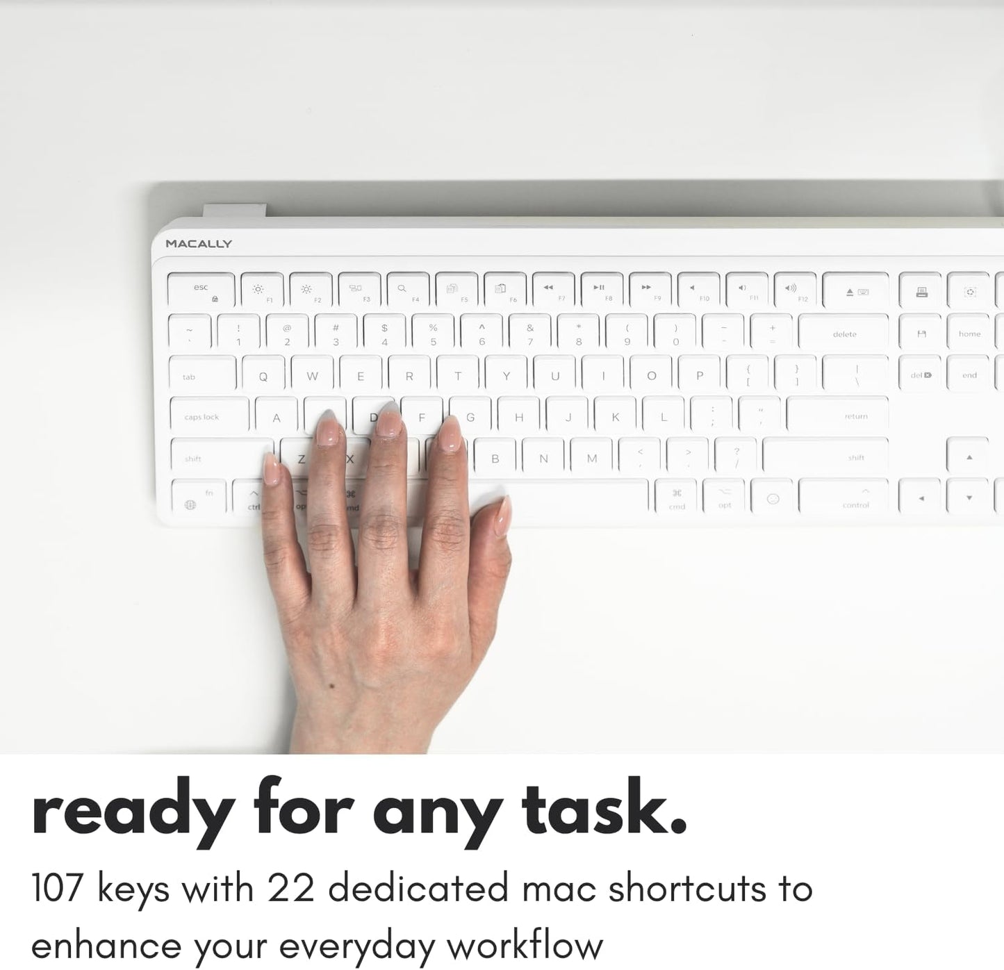 Macally 22 USB C Wired Keyboard for Mac (USB C + USB A) Full Size Keyboard with Shortcuts, Quiet Typing, for MacBook