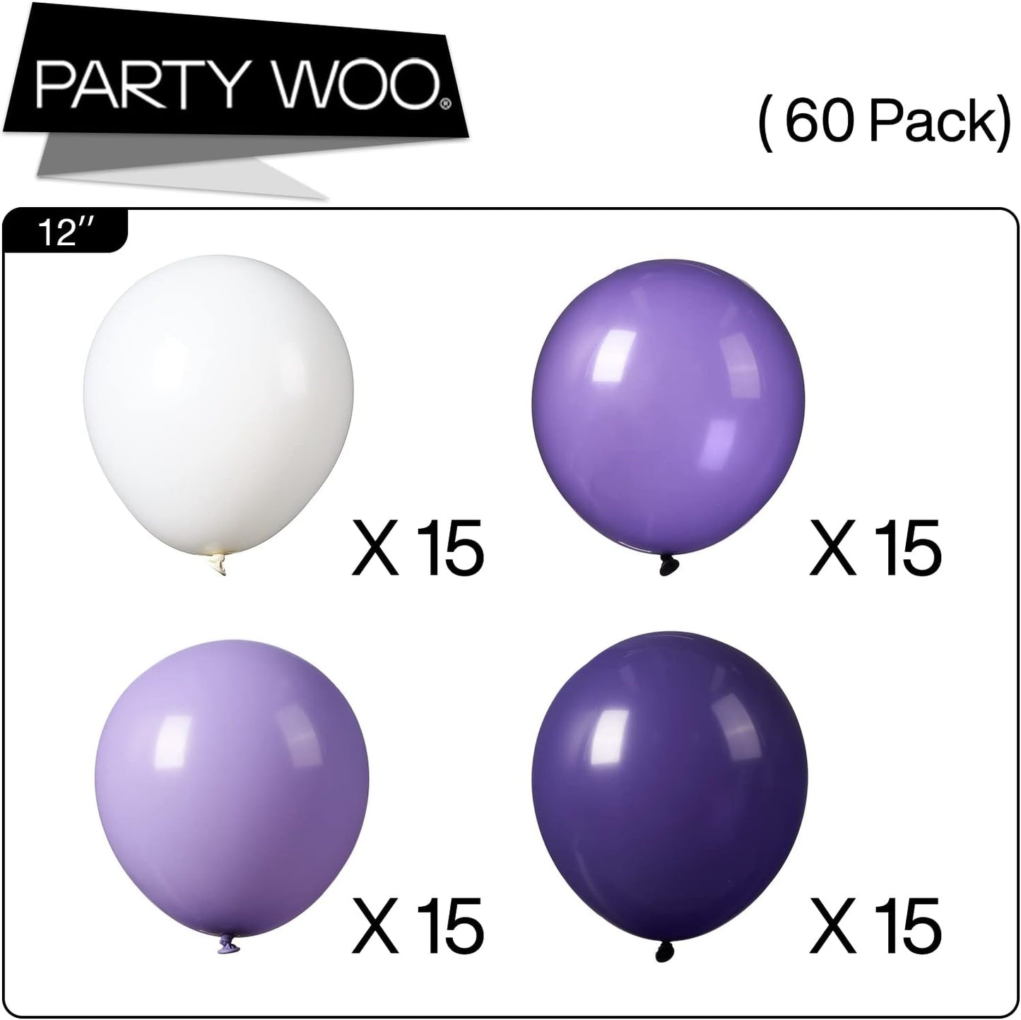 PartyWoo Purple Balloons - 60 Pcs 12 Inch Latex Balloons for Graduation, Baby Shower & Birthday Decor