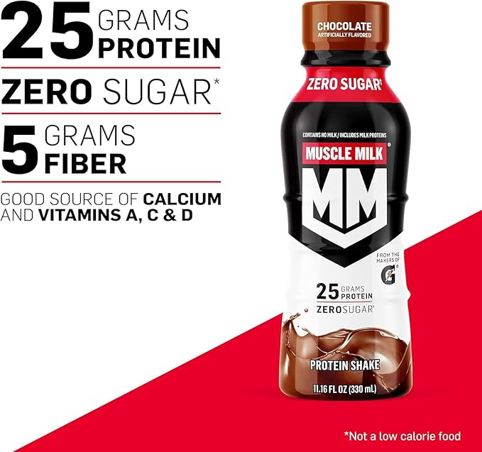 Muscle Milk Genuine Protein Shake, Cookies and Creme, 11.16 Fl Oz Bottle, 12 Pack, 25g Protein, Zero Sugar, Calcium, Vitamins A, C & D, 4g Fiber, Energizing Snack, Workout Recovery, Packaging May Vary