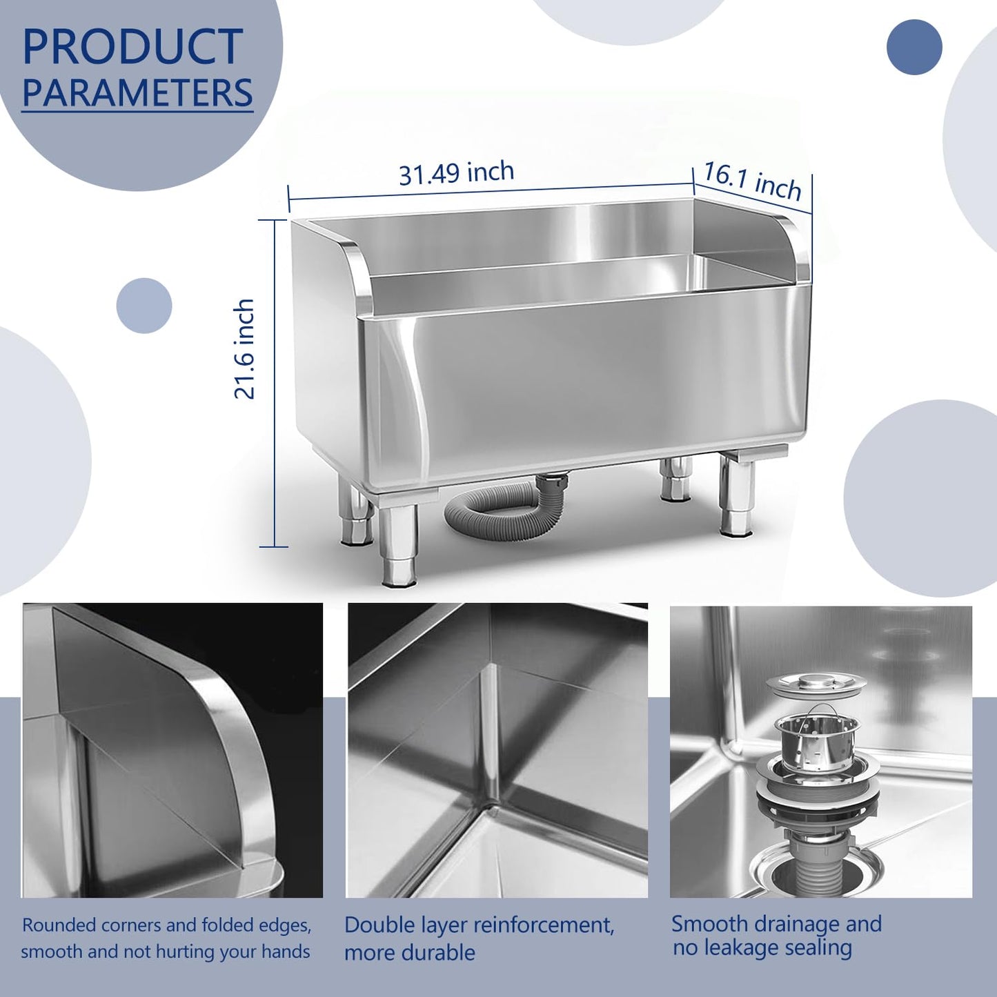 Stainless Steel Floor Mop Basin - Mounted Sink for Commercial Use (31.49'16.1'21.6')