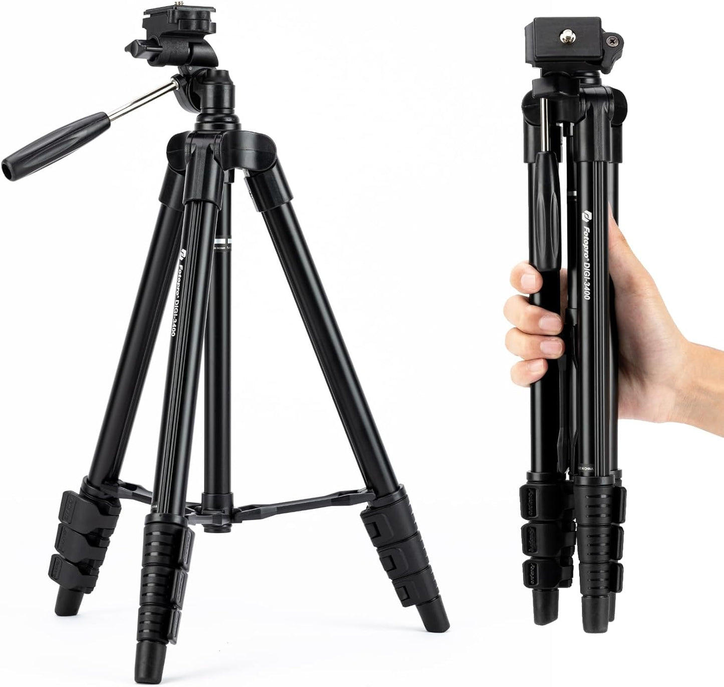 Fotopro 120cm 0.5kg 2kg DIGI-3400 Ultralight Compact Travel Tripod with Quick Release Plate and Panoramic Head Aluminum