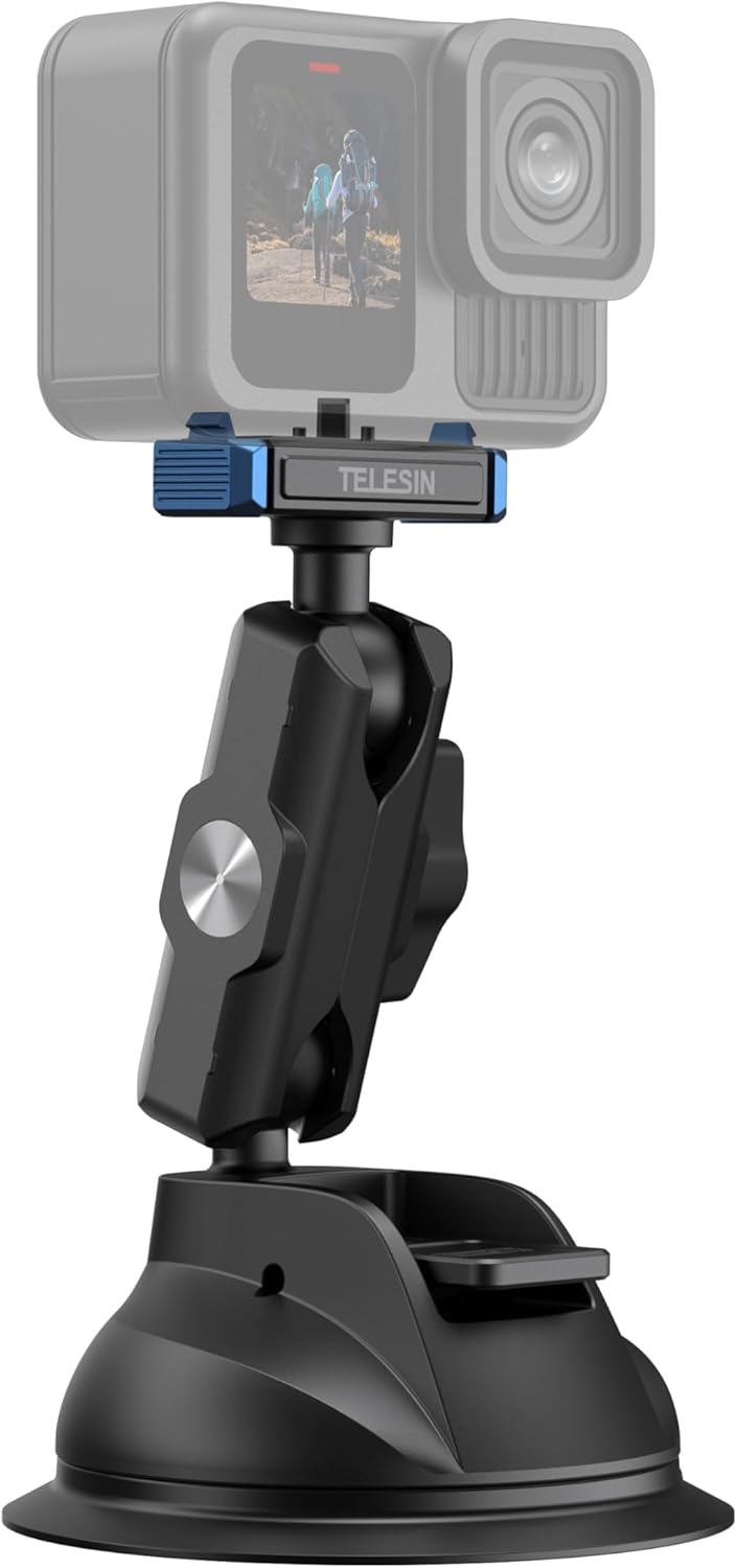 TELESIN 13 360 Suction Cup Car Mount for GoPro Strong Magnetic Base, Dual Ball Head Adjustable Arm, Easy Install Camera