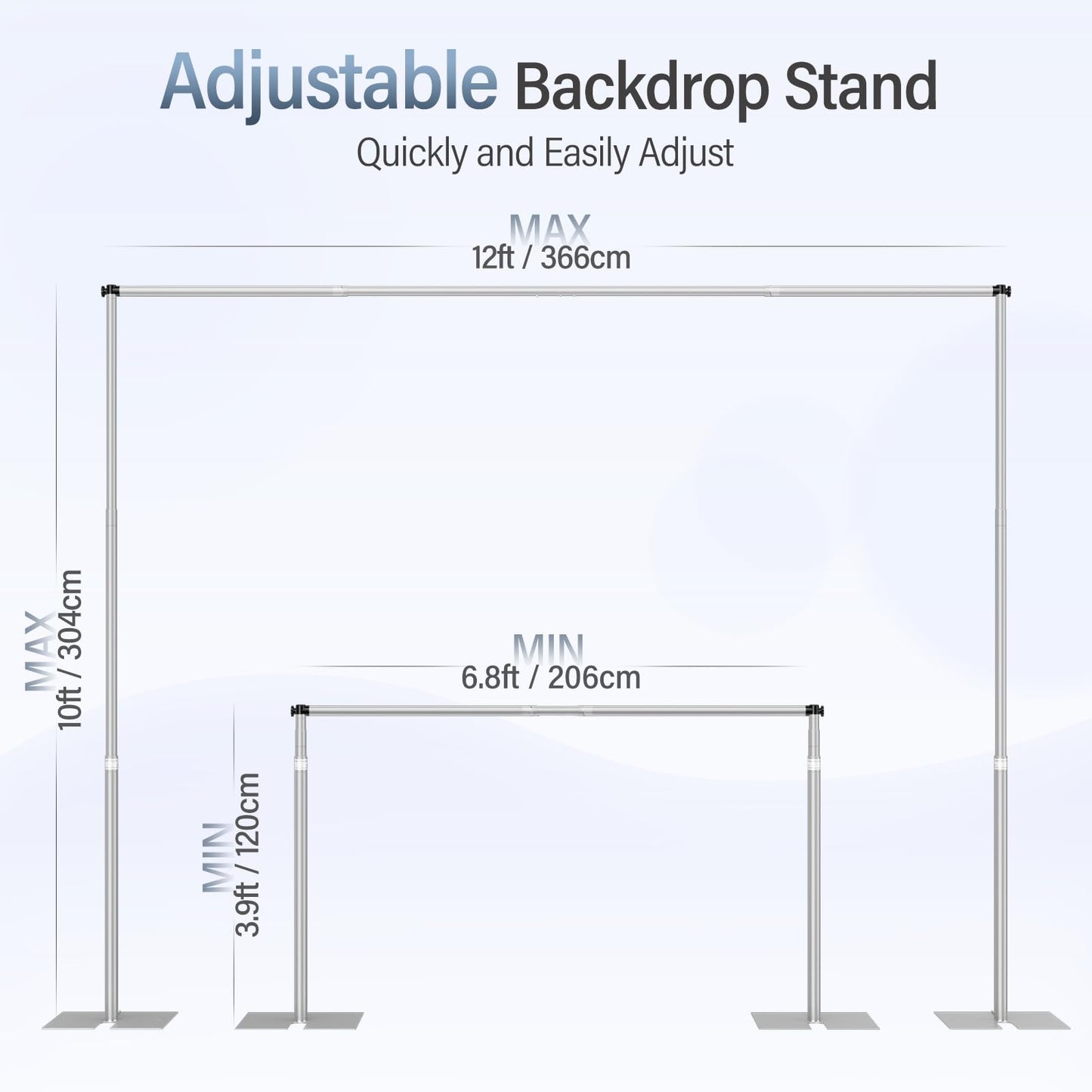 EMART Heavy Duty Backdrop Stand, 10x12Ft Adjustable Pipe and Drape kit with 9.26 LBS Steel Flat Base, Sturdy Metal Diy Photo Background Frame for Parties, Events, Wedding, Photography - Silver