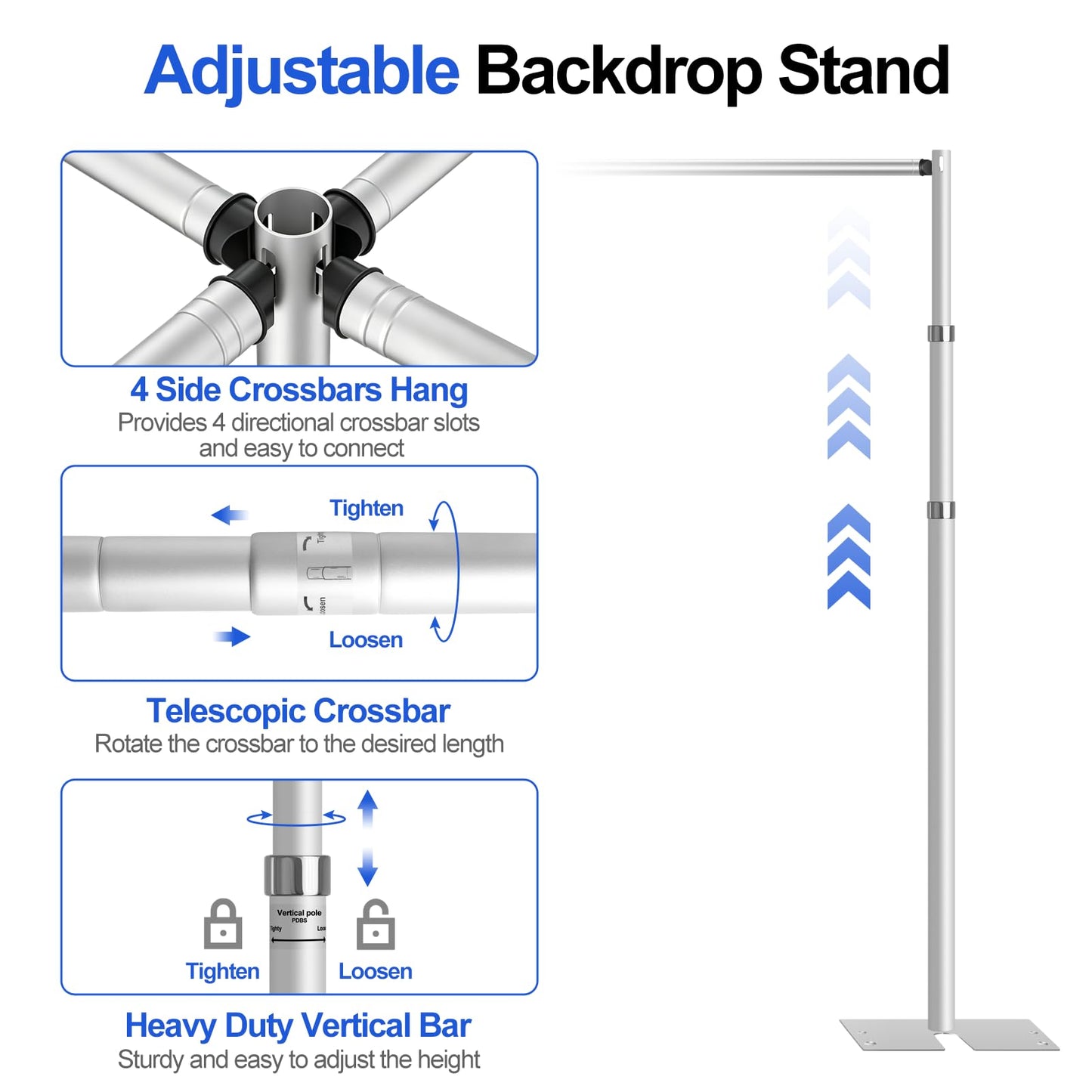 FUDESY Pipe and Drape Stand Kit, 10x10ft Heavy Duty Adjustable Metal Backdrop Frame for Photography, Wedding Parties, Decoration