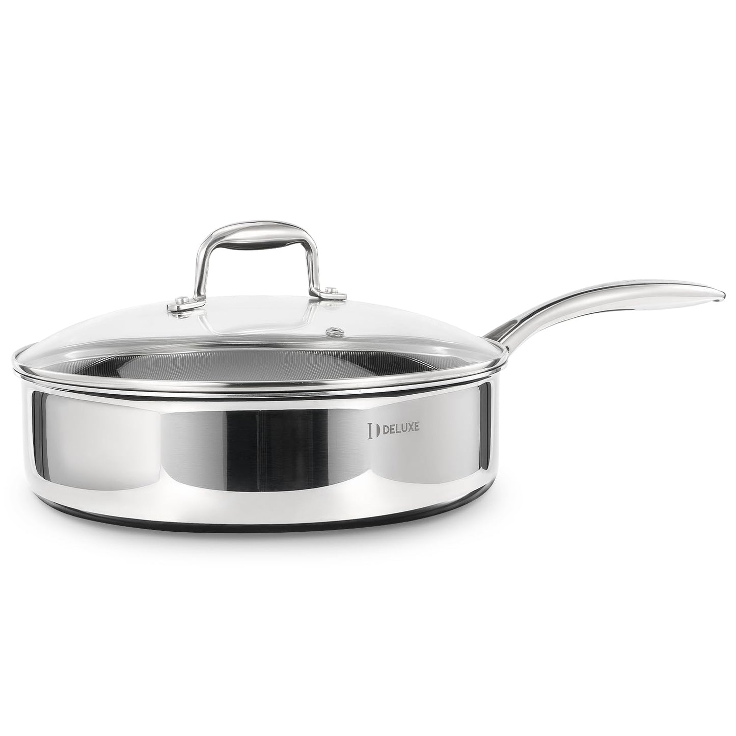 DELUXE Hybrid Ceramic Nonstick 5 Qt Deep Sauté Pan with Lid, Stainless Steel Skillet with Stay-Cool Handles, Dishwasher and Oven-Safe, PFOA Free Deep Frying Pan, Compatible with All Cooktops