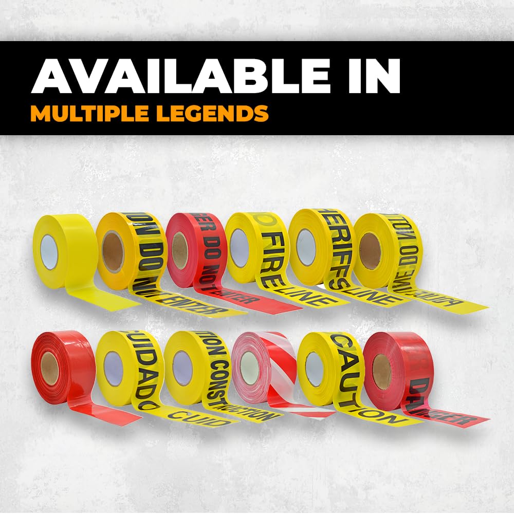 WOD BRC-RNP Barricade Caution Tape - 3 inch x 1000 feet (Bulk Case 8-Rolls) High Visibility Bright Red for Workplace Safety, Marking Boundaries & Hazardous Areas, Non-Adhesive & Heavy-Duty