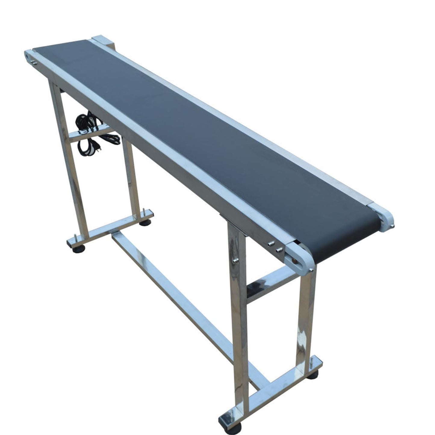Yokoma Power Slider Bed PVC Belted Conveyor 59inch*7.8inch Stainless Steel Flat Conveyor Belt Systems Adjustable Speed 60W 110V Black