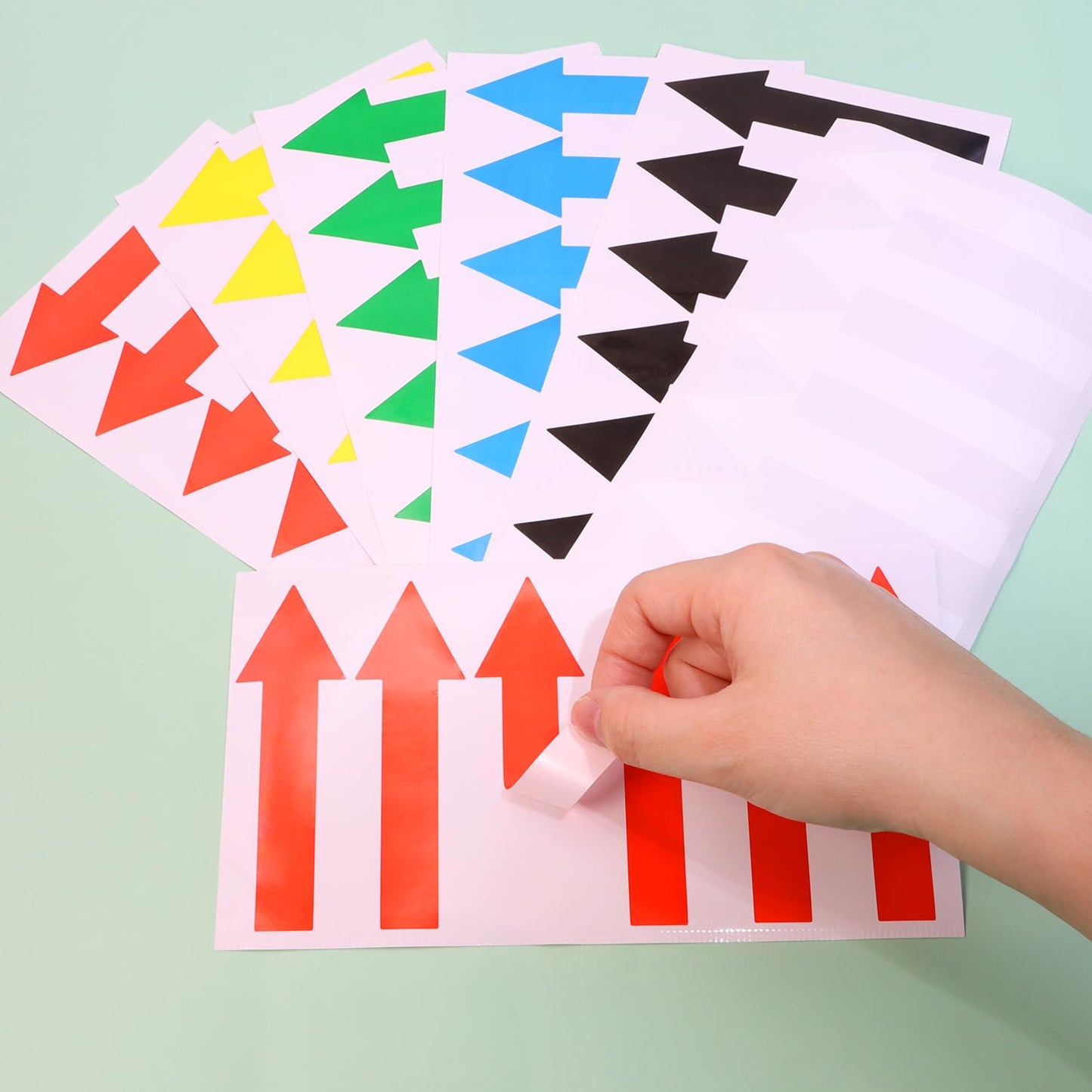 Mini Skater 144pcs Directional Arrow Stickers PVC Marking Sign Tape Label for Classroom Sensory Pathways Removable Adhesive Floor Wall Decal Instructions Sticker Waterproof Arrow Sign (6 Colors)