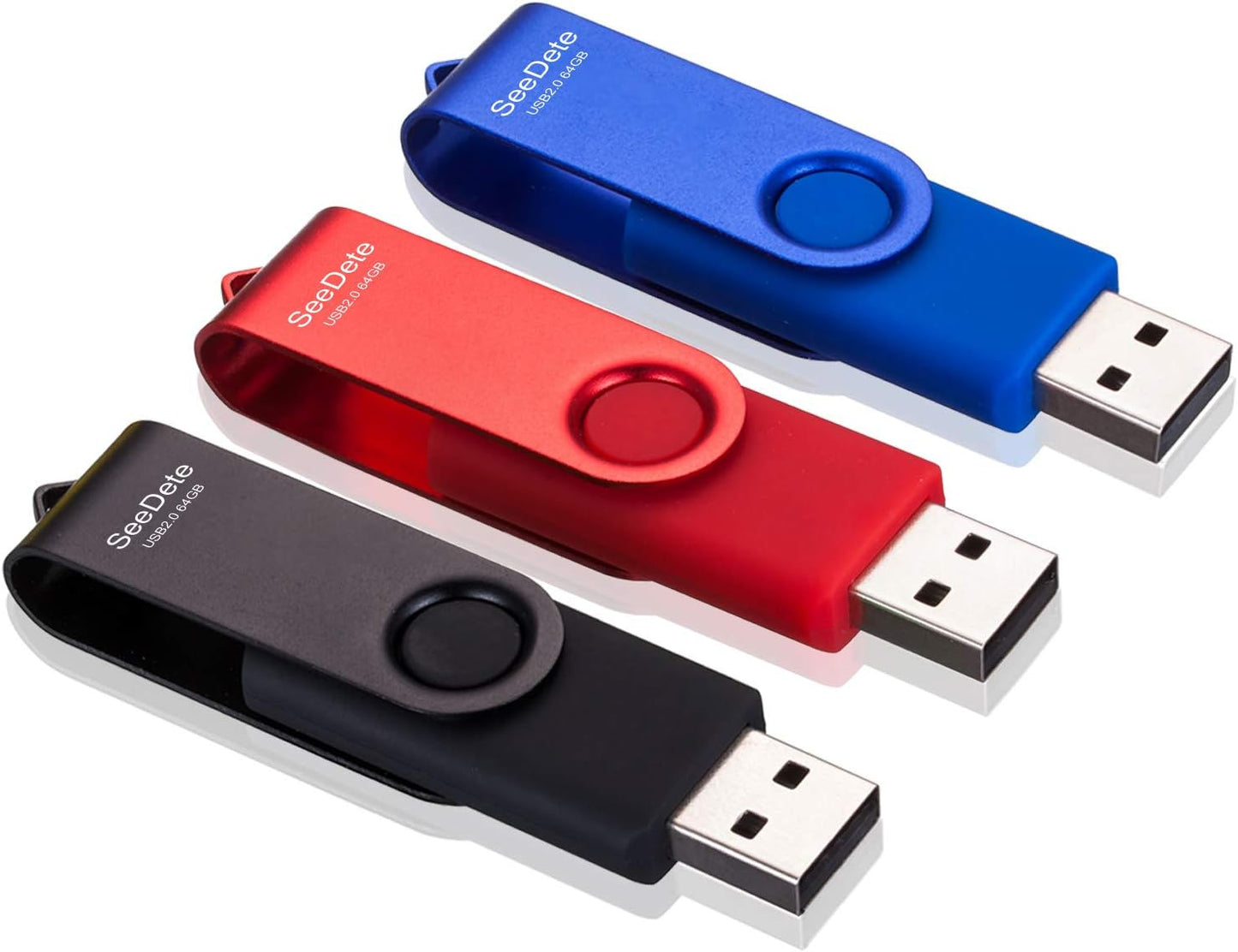 SeeDete 64GB 3 Pack 64GB (3 USB Flash Drives, USB Stick, Thumb Drive Rotated Design, Memory Stick with LED Light