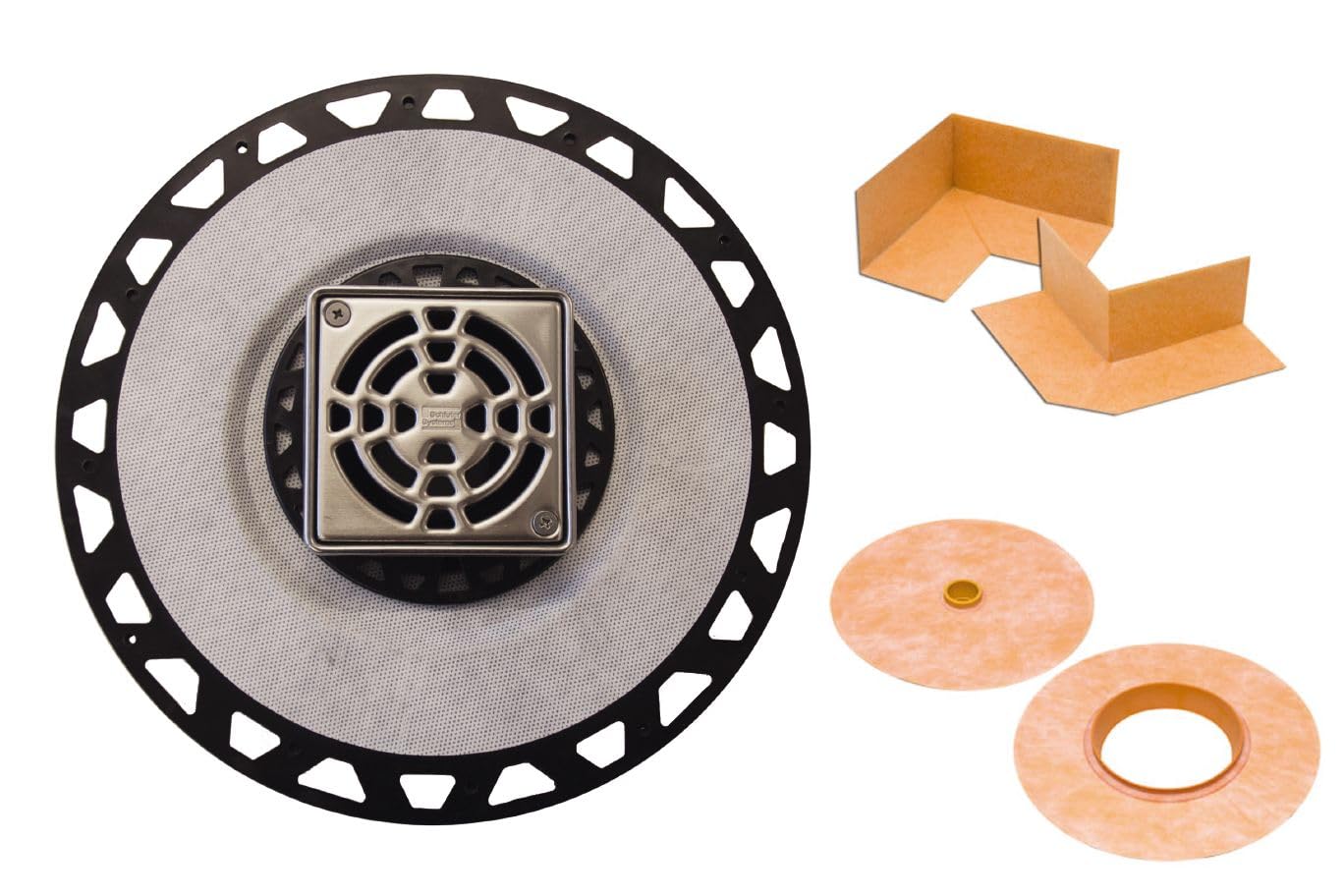 Schluter Kerdi-Drain ABS Classic Shower Drain Kit with Integrated Bonding Flange - Provides Drainage Solutions for Tiled Showers - 4" Stainless Steel Grate, Square, 2" Outlet - KD2/ABS/E