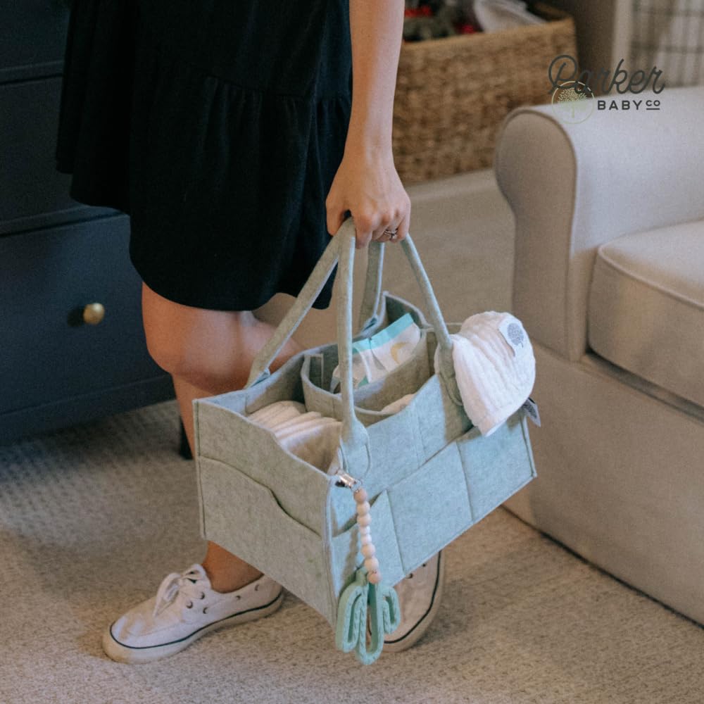 Parker Baby Diaper Caddy - Stylish Nursery Storage Bin & Car Organizer for Diapers - Sage Green