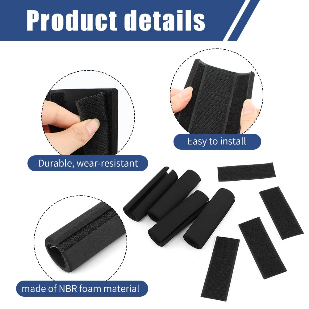 4 Pcs Handle Grips Set,with Hook and Loop Straps Foam Tubing Grips Shock Absorption Foam Handles Covers Handle Covers for Fitness Home Lawn Bicycle Motorbike H-andlebar Replacement(Color:Black)