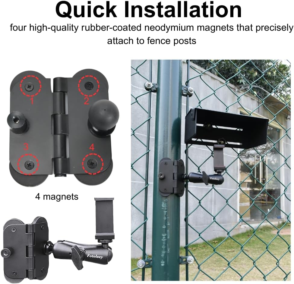 Fotoleey 360 14/13/12, 12/11 Magnetic Phone Fence Post Mount for Mevo Start- Quick Install, Adjustable with Weather