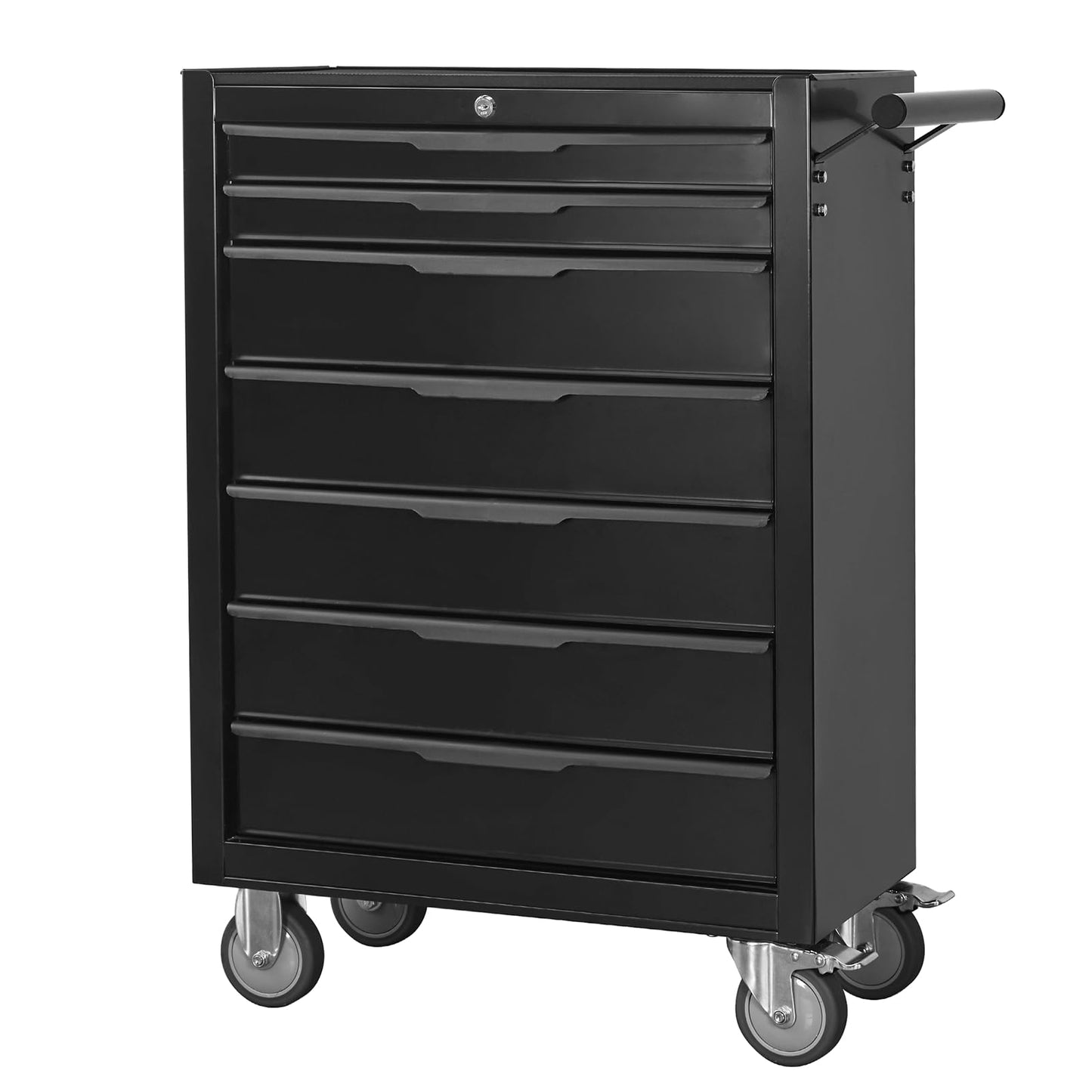 QSOSTNS 7-Drawer Rolling Tool Chest Cabinet, Large Capacity Metal Tool Box with Wheels and Keyed Locking, Roll Around Storage Organizer Tool Cart for Garage, Warehouse, Work Shop (Black)