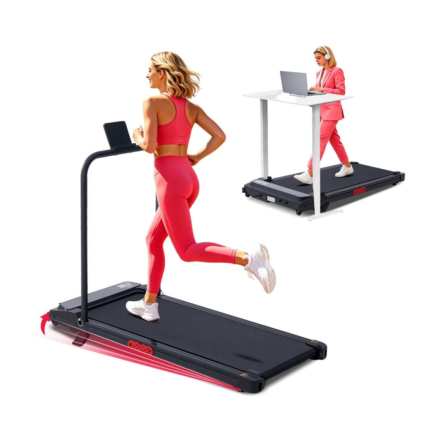 Walking Pad Treadmill with Incline, 3.0HP Portable Mini Walking Pad Treadmill with Handle Bar, 0.6-7.6MPH Small Under Desk Treadmill for Home Small Spaces, 350LBS Electric Treadmills with Handles