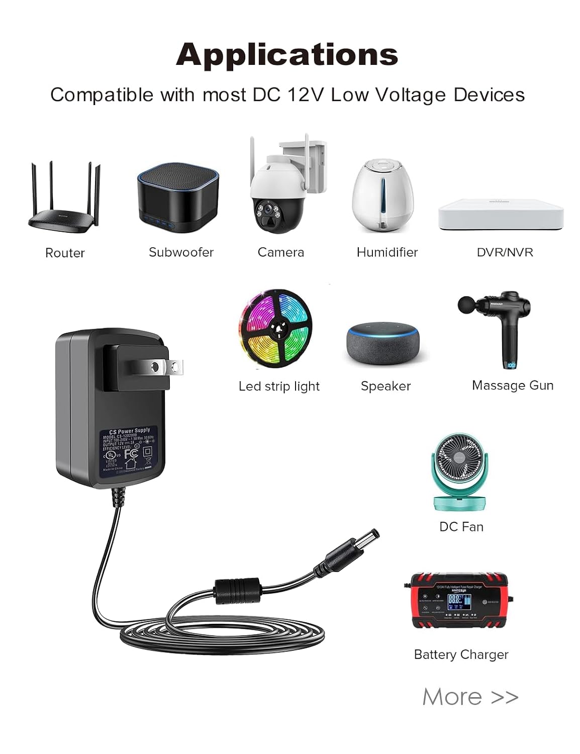 LONNKY 12V 2A 1 4 DC Security Camera Power Adapter Combine with to Power Splitter for CCTV Security Camera System