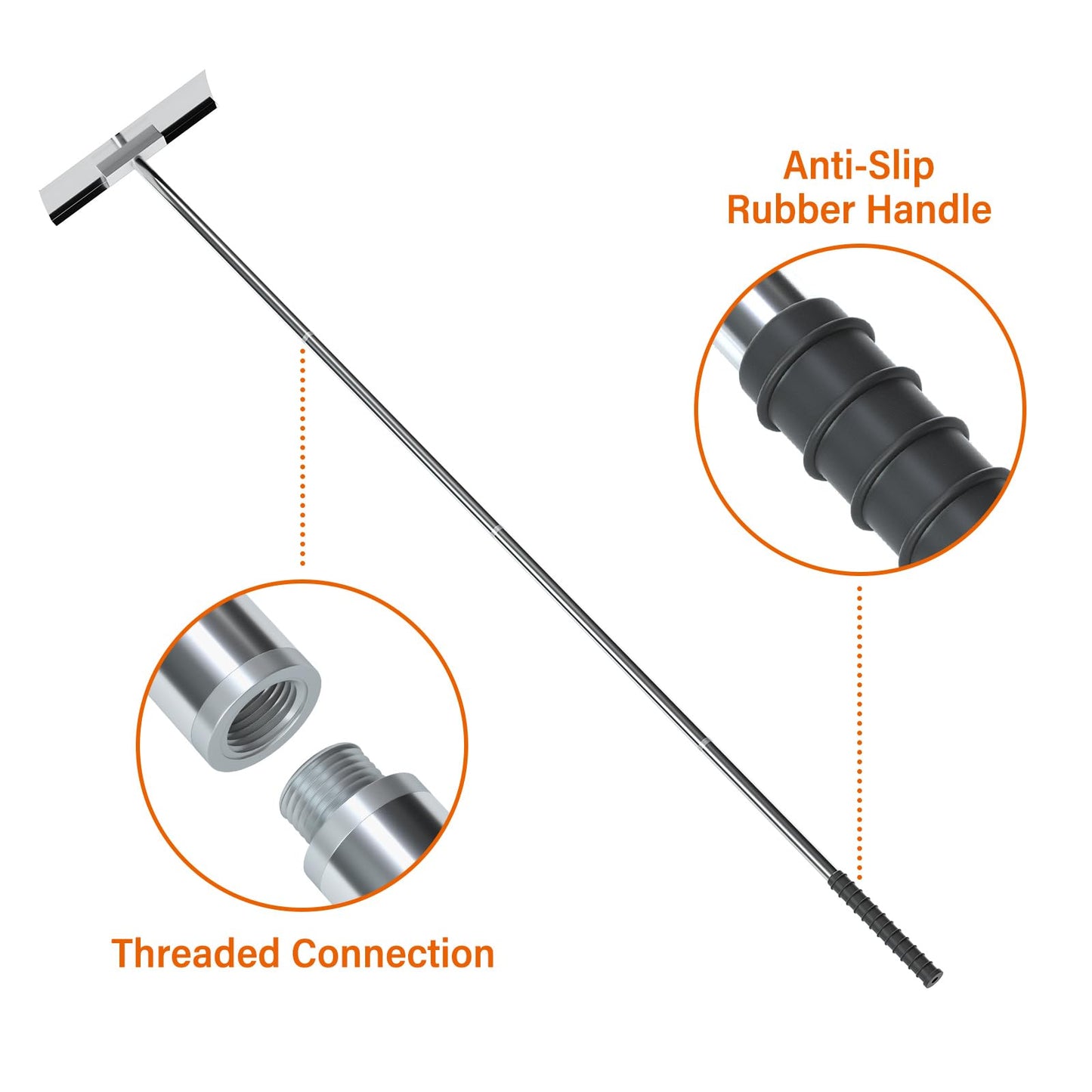 Stainless Steel Roof Rake: 2-16.5 FT Extendable, All-Stainless Construction (Head & Pole), Heavy-Duty & Durable,, Anti-Slip Grip