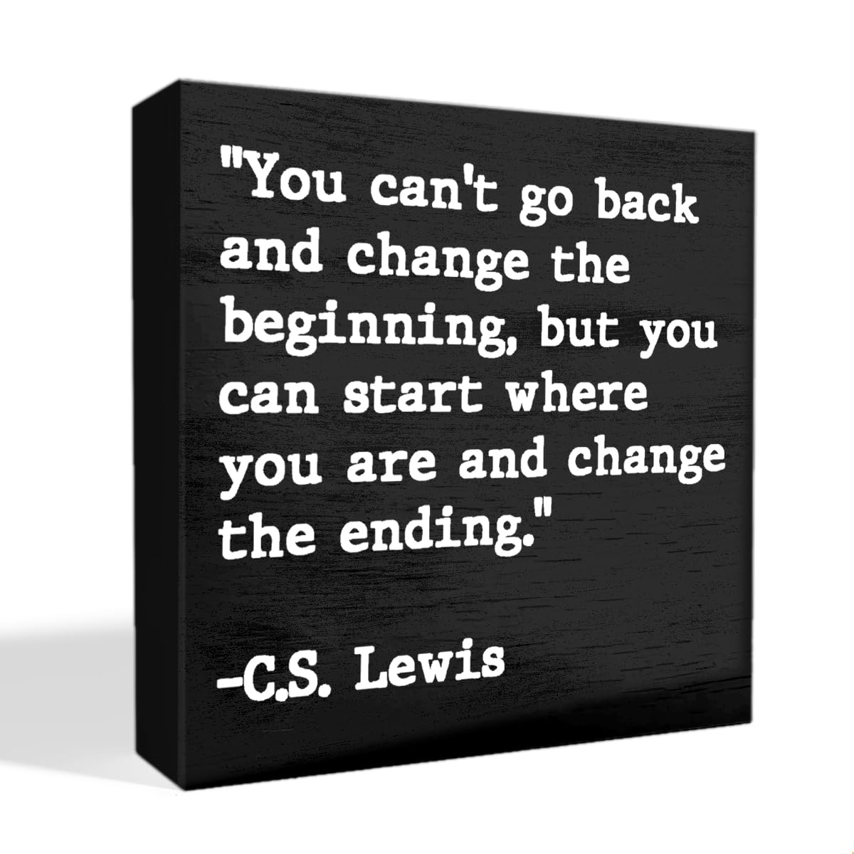 Inspirational Quotes Office Decor Wooden Box Sign for Home Office Desk Shelf Table Motivational Wall Decor Inspirational Gifts for Women Men Friends - C.S. Lewis 5 X 5 Inches (Black)