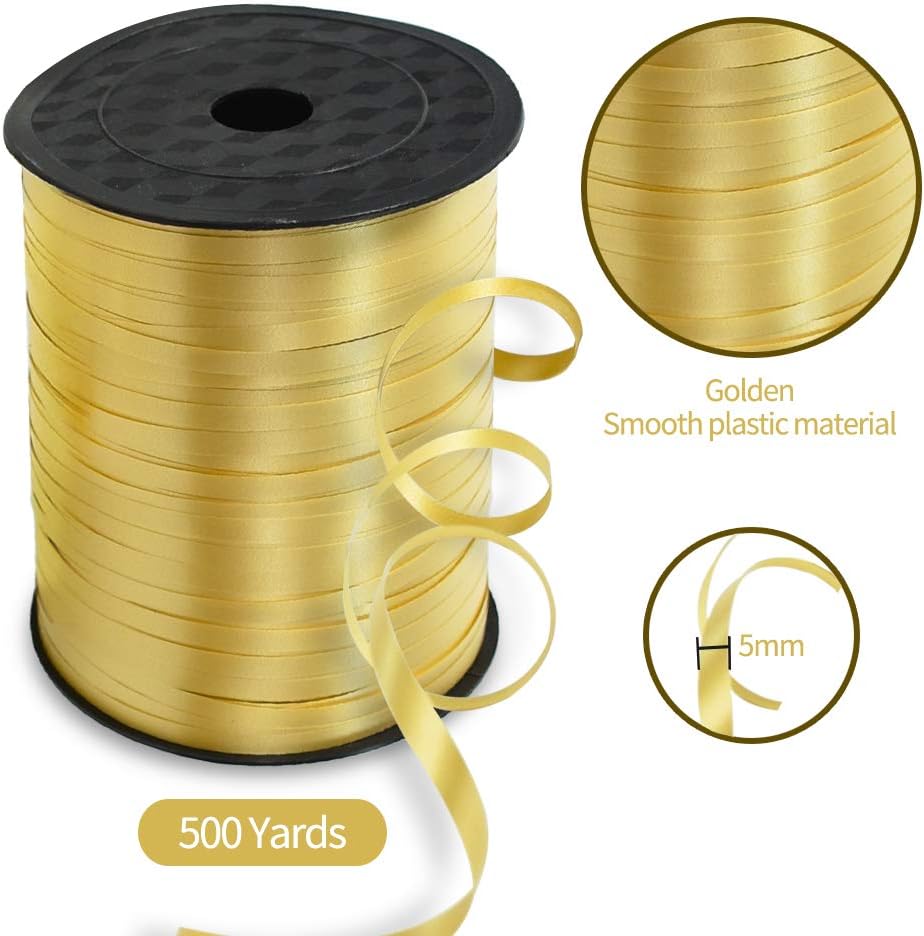TONIFUL Curling Ribbon - 500 Yards of Gold Balloon String for Art & Craft Decor, Gift Wrapping & Bows