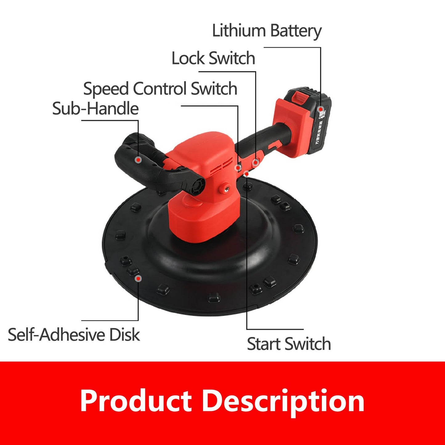 Lakenbroade Electric Trowel, Cordless Wall Smoothing Polishing Machine Handheld Concrete Cement Mortar Plastering Trowel Electric Walk Behind Trowel Electric Concrete Finishing Trowel