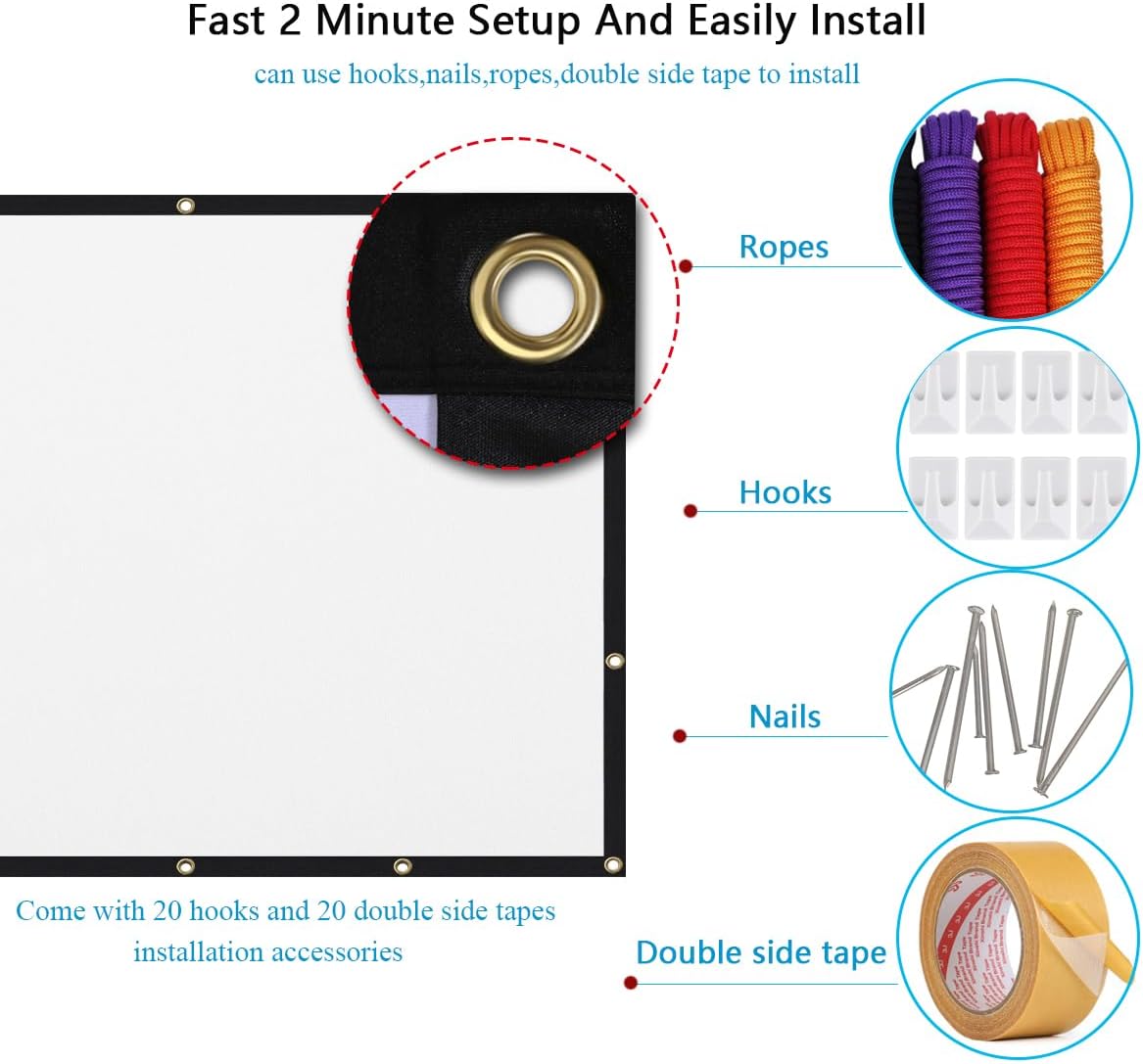 Mdbebbron 120 inch 16:9 Projector Screen Foldable Anti-Crease Portable Projector Movies Screens for Home Theater