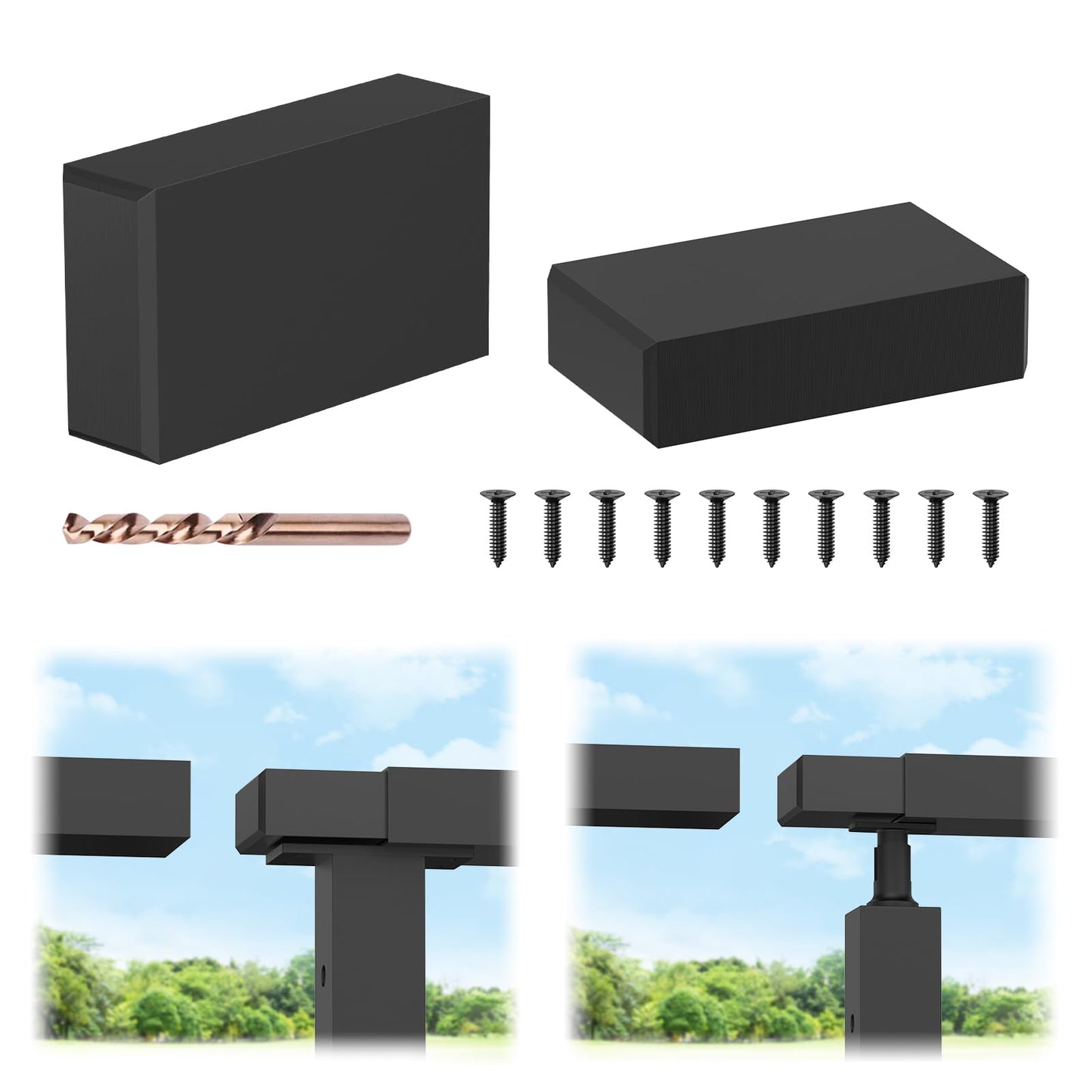 BLIKA 2 Pack Extension Connectors with Screws, Black Flat Handrail Accessories for Cable Railing Handrail, POM Handrail Connector Fitting, Deck Stair Cable Railing Rectangular Handrail, BL03-L
