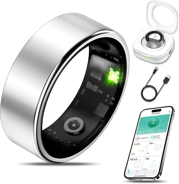 Smart Health Ring for Women Men Fitness Tracker with Heart Rate, Blood Oxygen, Blood Pressure, Sleep Monitoring, Step Counting, IP68 Waterproof for iOS and Android, No Subscription Fee, Silver 10