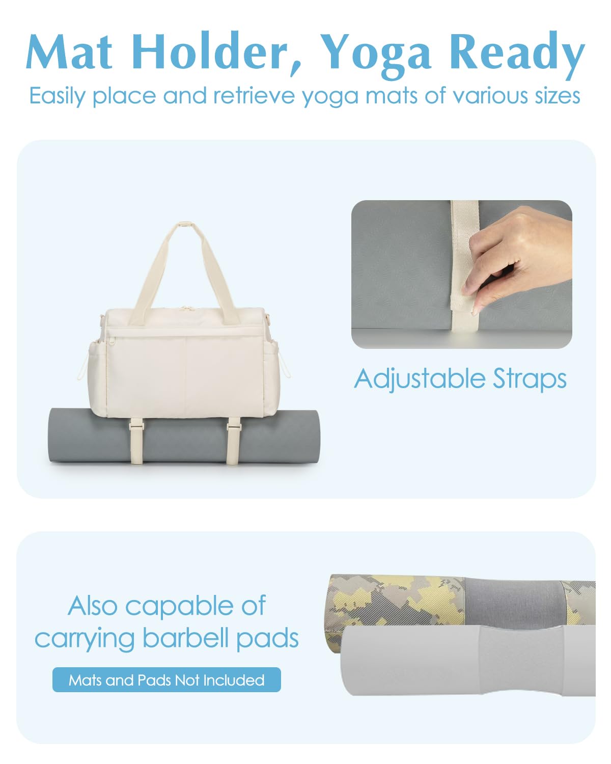 Small Gym Bag, Mini Gym Bag for Women with Yoga Mat Holder and Wet Compartment, Cute Small Yoga Mat Bag with Water Bottle Pocket for Workout Dance, Beige