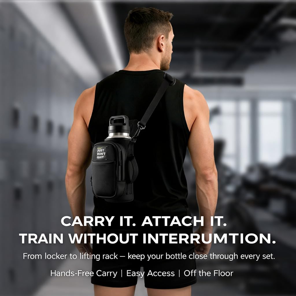Magnetic Water Bottle Holder for Steel Gym Equipment, Hands-Free Bottle & Phone Carry for Training Sessions, Fits 24–40 oz Bottles, Neoprene Crossbody Carrier Bag