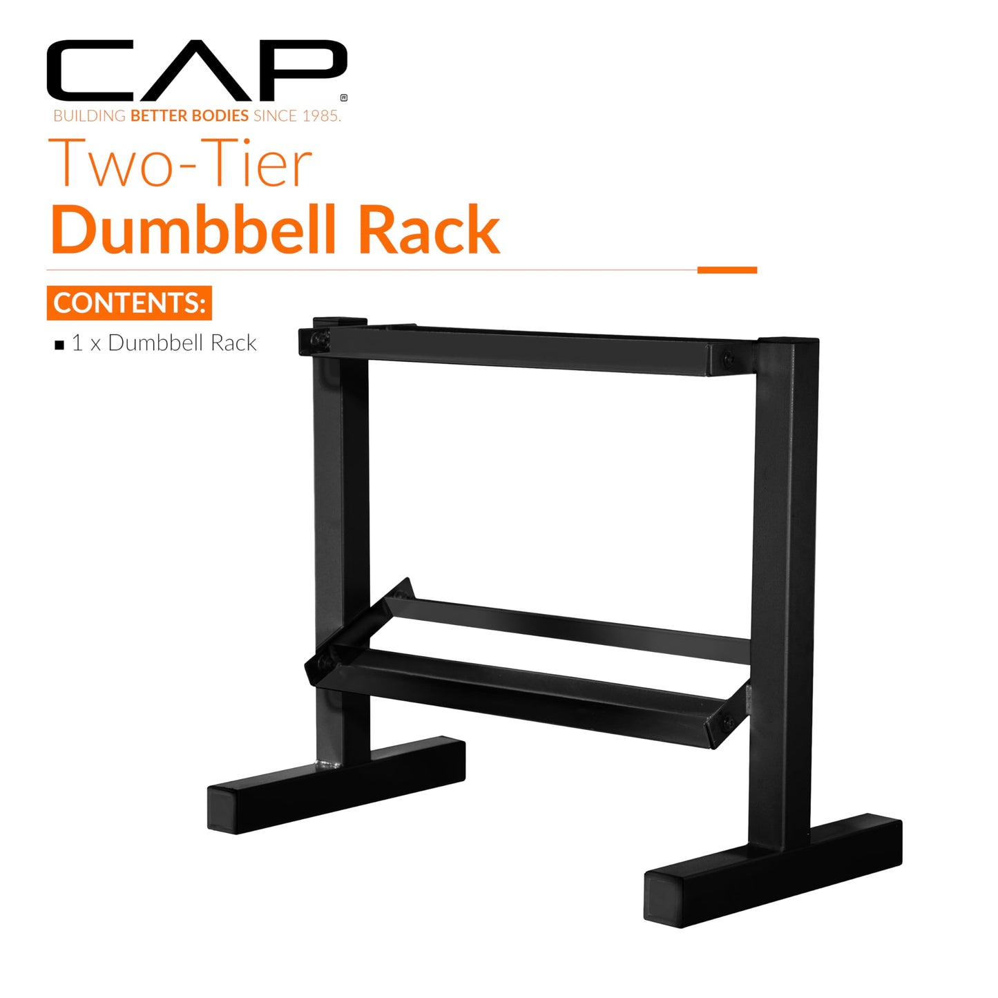 CAP Black 24-Inch Dumbbell Storage Rack for Home Gym, 2-Tier Heavy-Duty Steel Weight Rack for Hex Dumbbells, Holds 5lb - 25lb Pairs