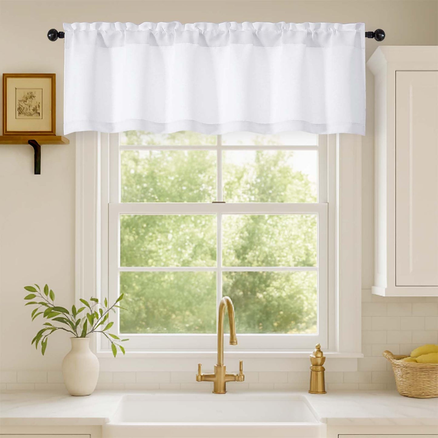 WelvetBLK White Valances for Windows 1 Piece, Soft Solid Thermal Insulated Decorative Small Kitchen Window Curtains for Bathroom Basement Cafe, White, 60" Wx14 L