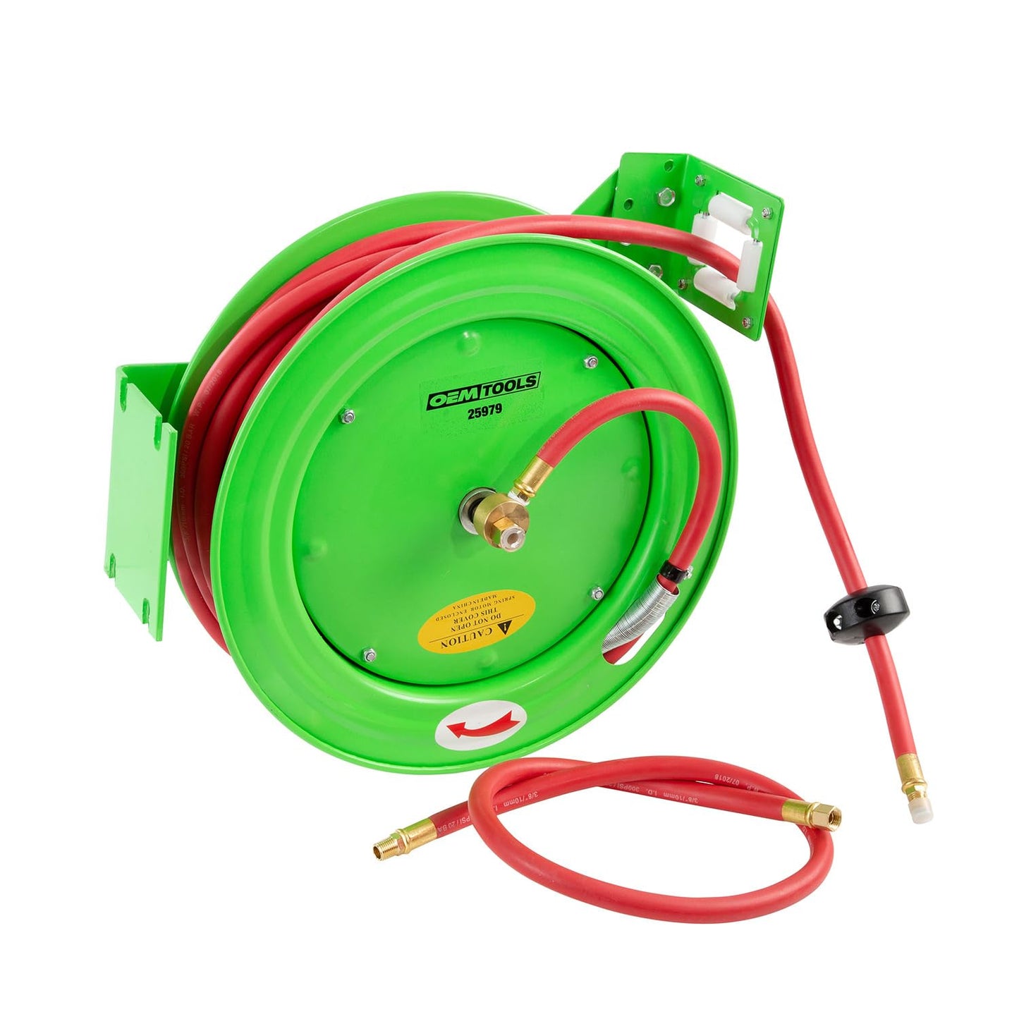 OEMTOOLS 25979 Retractable Air Hose Reel, 3/8" x 50Ft for Shop, Garage, and Jobsite Use, Air Compressor Hose with Wall Mount, 250 PSI, Brass Fittings, Steel Construction