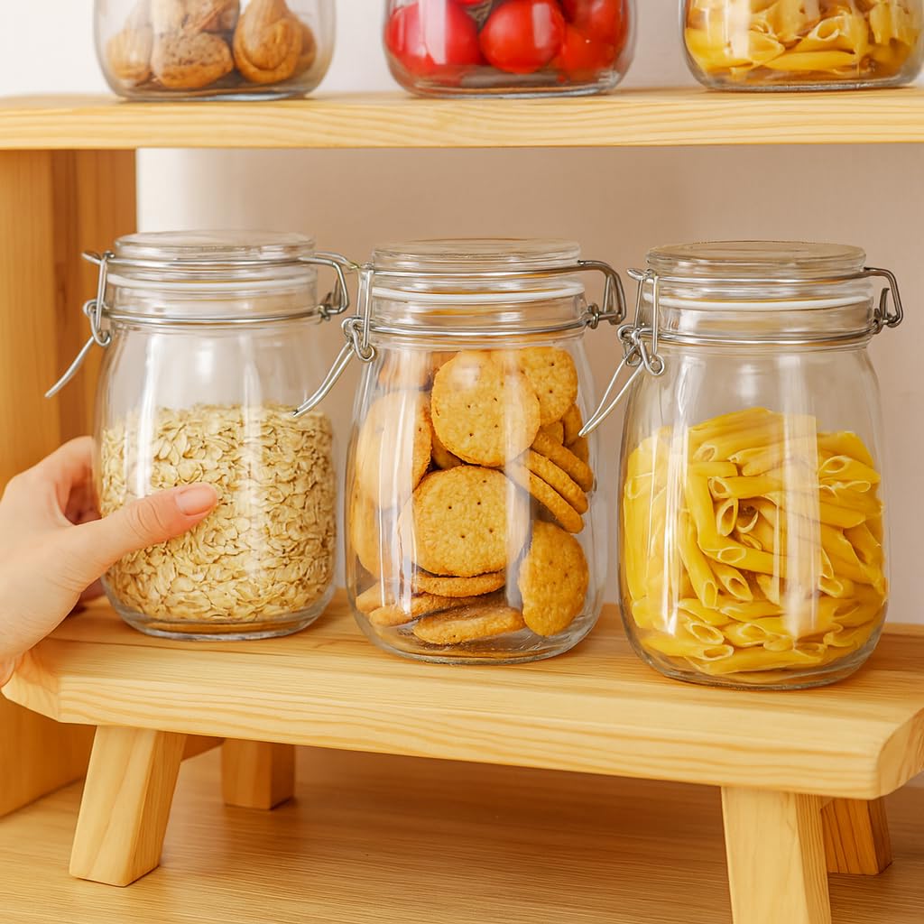 TAOUNOA 4PCS Glass Jars with Airtight Lid, 34 OZ Mason Jars Wide Mouth, Glass Pickling Jars for Canning & Fermenting, Mason Storage Container for Coffee, Flour, Sugar, Pasta