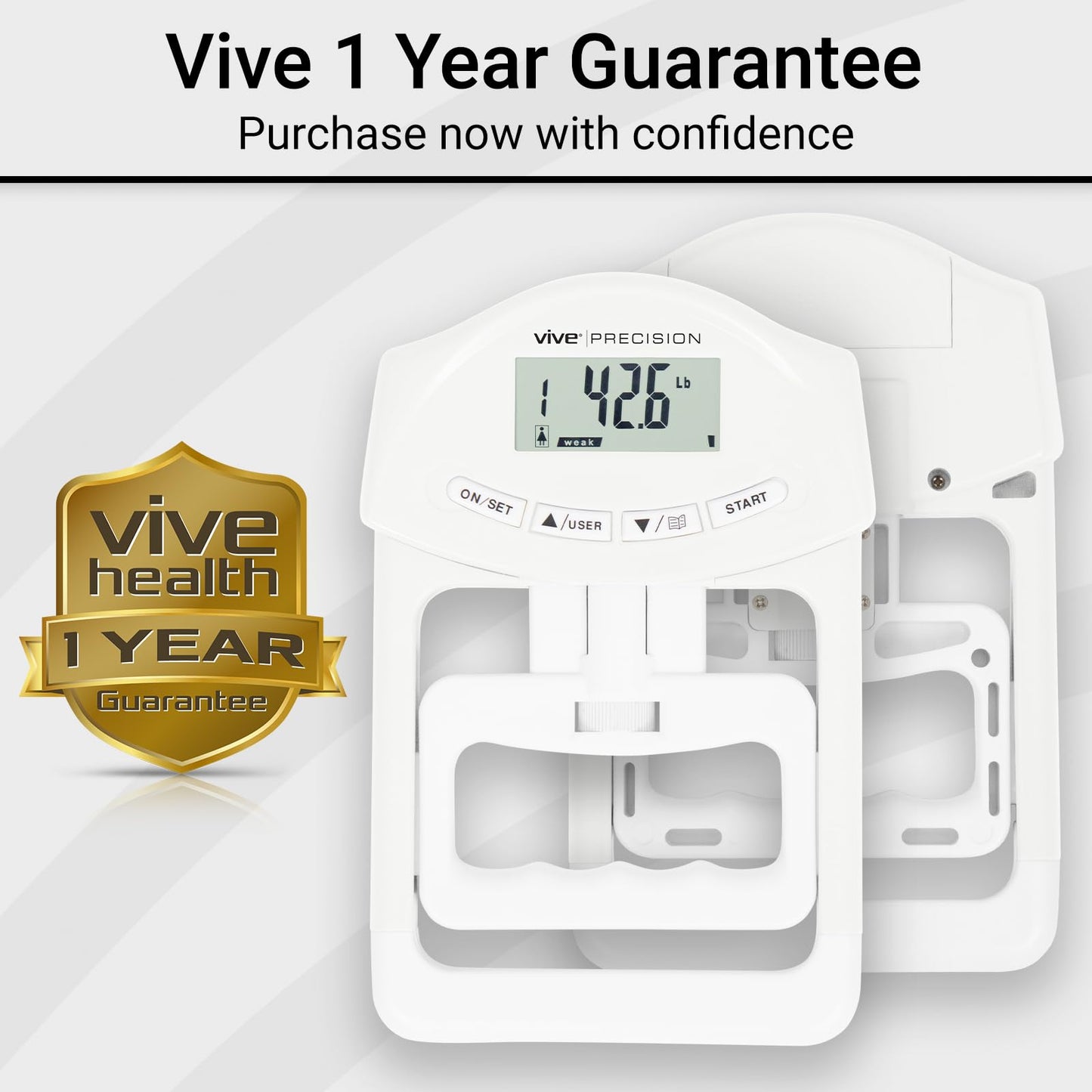 Vive Precision Grip Strength Tester - Hand Grip Dynamometer - Handheld Digital Grip Measurement Meter Device Trainer Power 198 Lbs / 90 Kgs - Strengthener Exerciser for Sports, School and Home Use