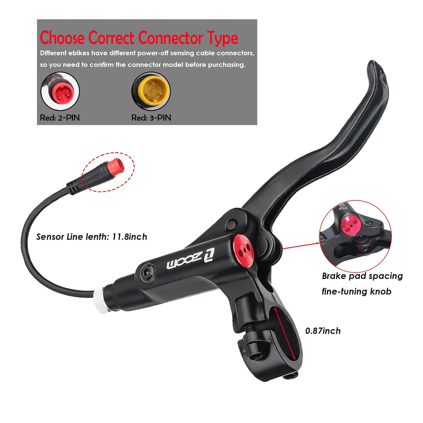 PeakRider Zoom eBike Hydraulic Brake Upgrade Kit – 2/3 PIN Male Waterproof Power-Off Sensor Connector, Pre-Bled Brake Levers & Calipers with 160mm Rotors
