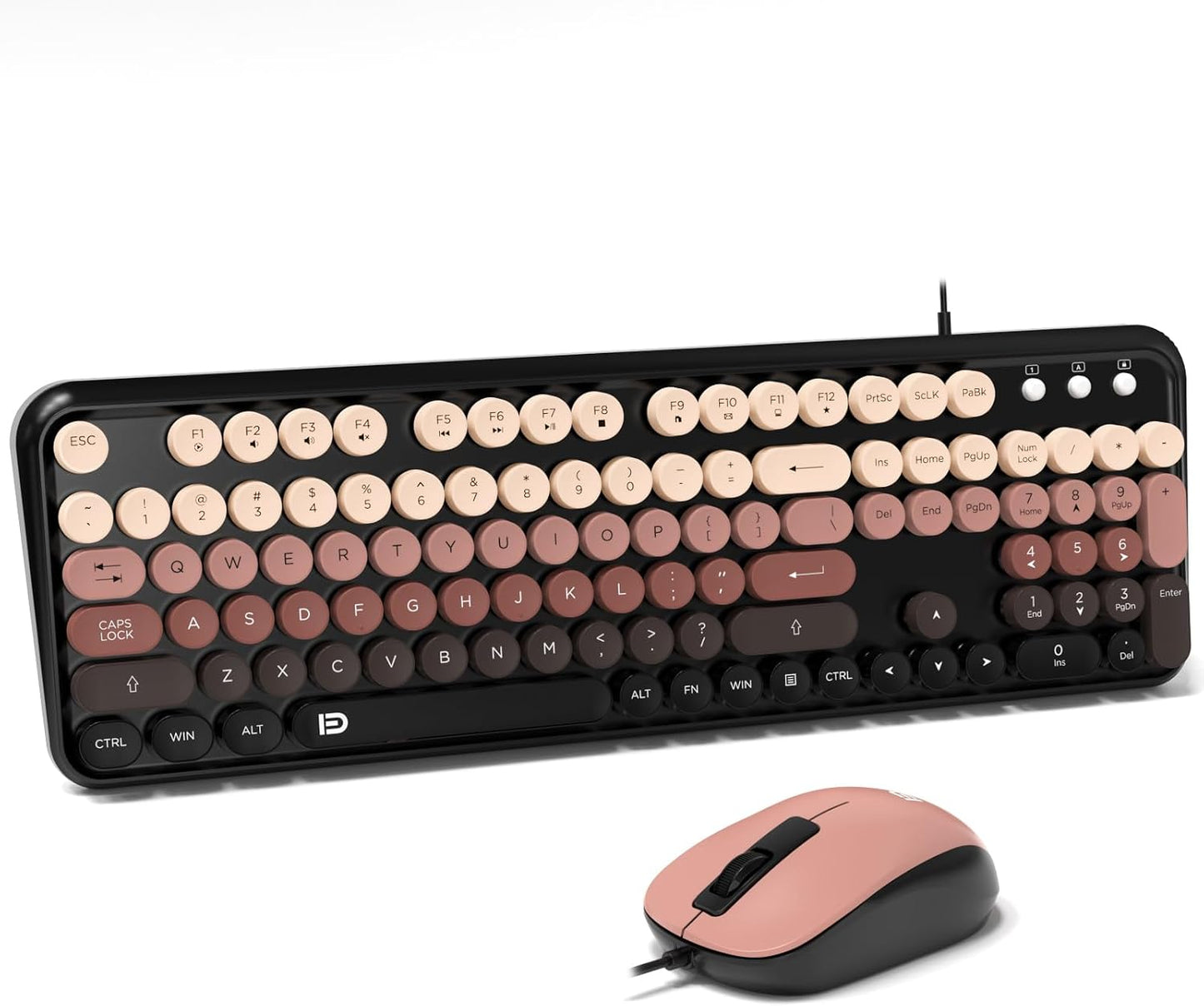 FOPETT 8870P 104 Wired Keyboard and Mouse Combo - Full-Sized Computer Keyboards with Round Keys Retro Typewriter Mouse