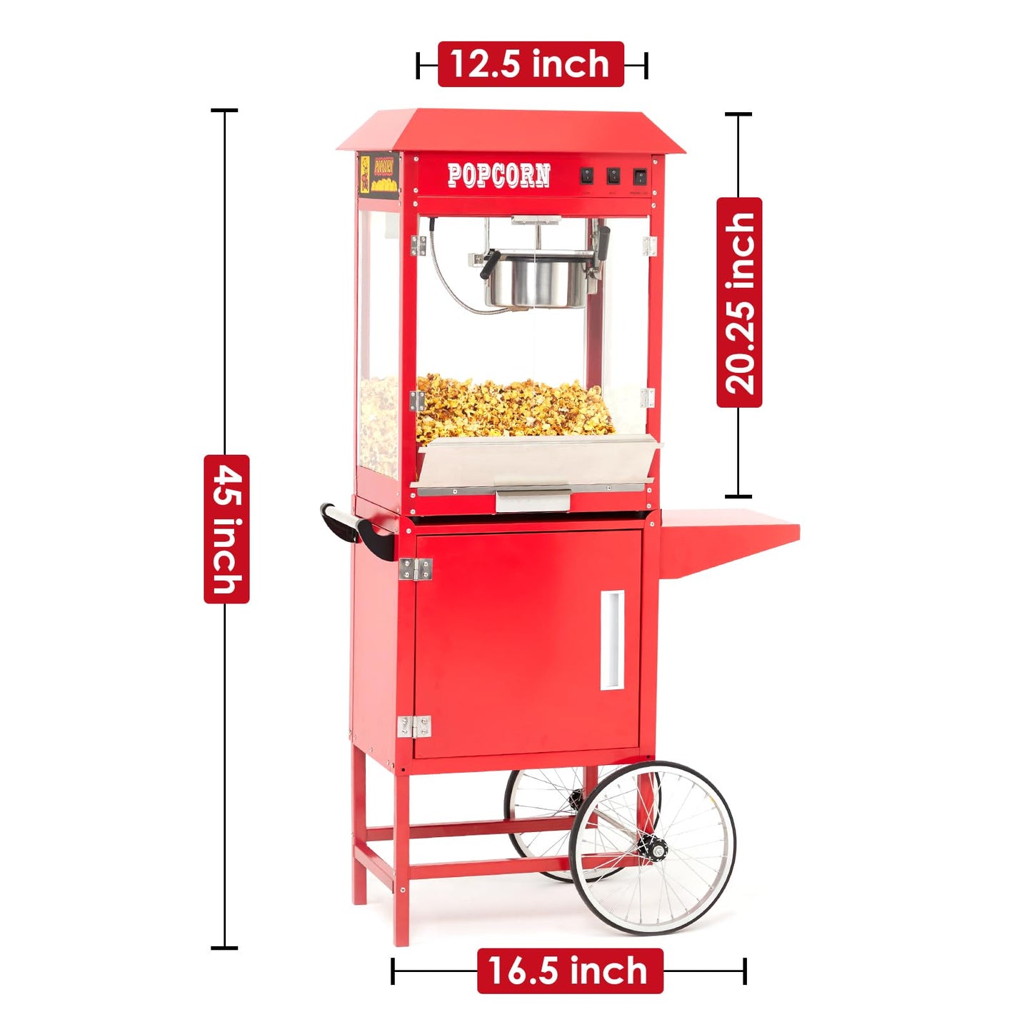 Garvee 8 oz Popcorn Machine with Cart, [3 Mins Get 60 Cups] [Durable] [Professional] [Easy Cleaning] Commercial Popcorn Machine Cart, Old Fashion Movie Theater Style- Red