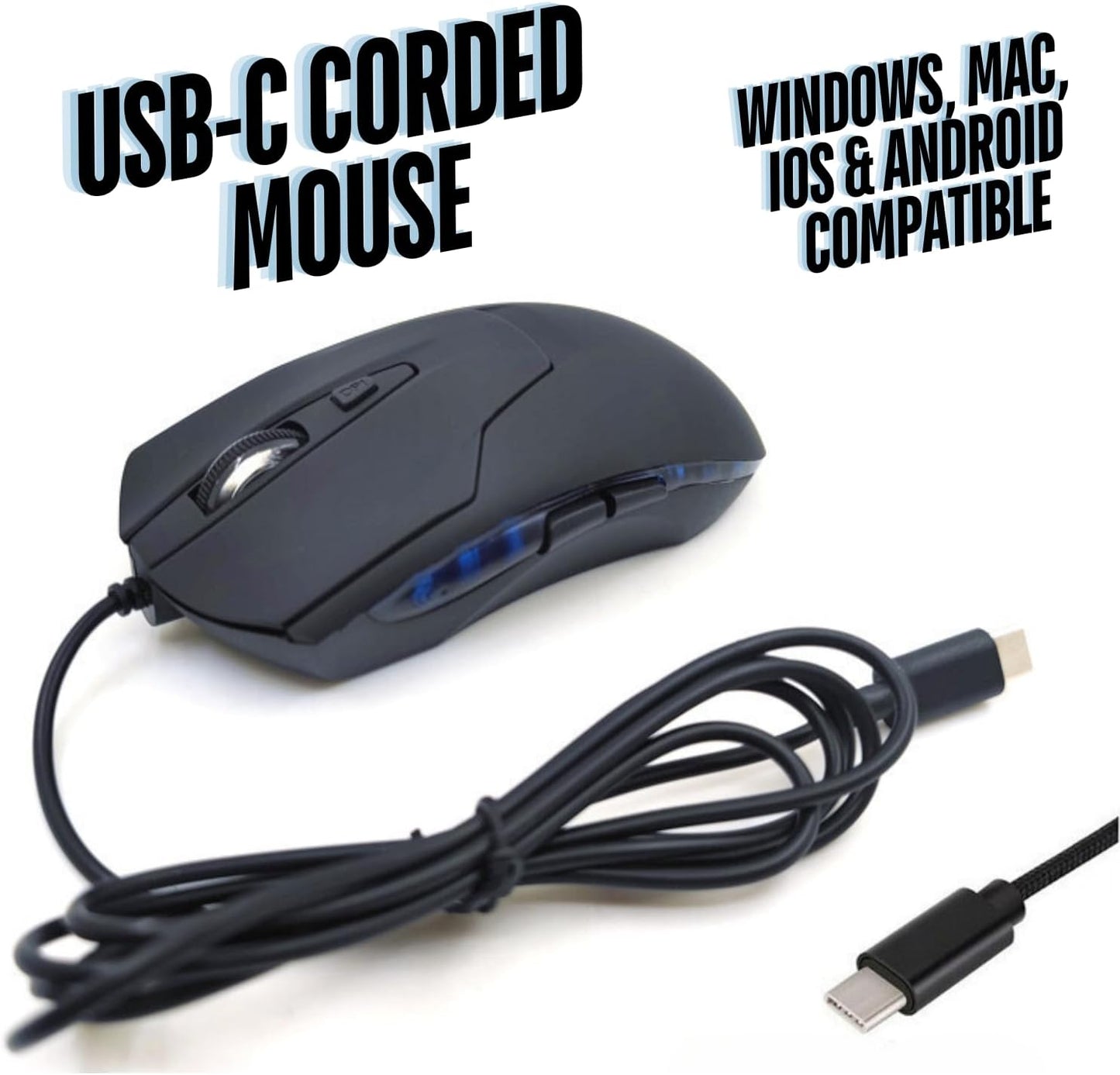 CBUS 6-Button 4 Wired USB C Mouse, Quiet Click Computer Mouse - DPI Speeds, Ergonomic, LED Backlight - Compatible