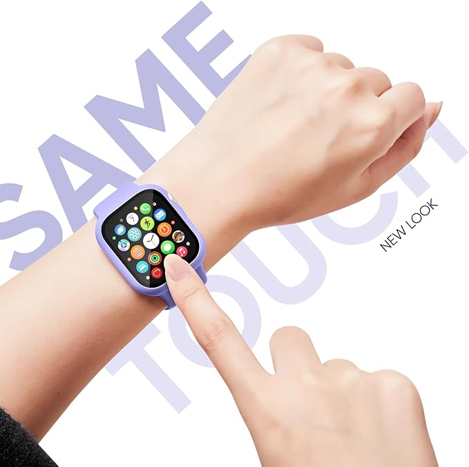 Compatible for Apple Watch Band 40mm 41mm and Case with Screen Protector, Soft Silicone Sport Strap Bands and Protective Cover with Tempered Glass for iWatch Series 9 8 7 SE 6 5 4