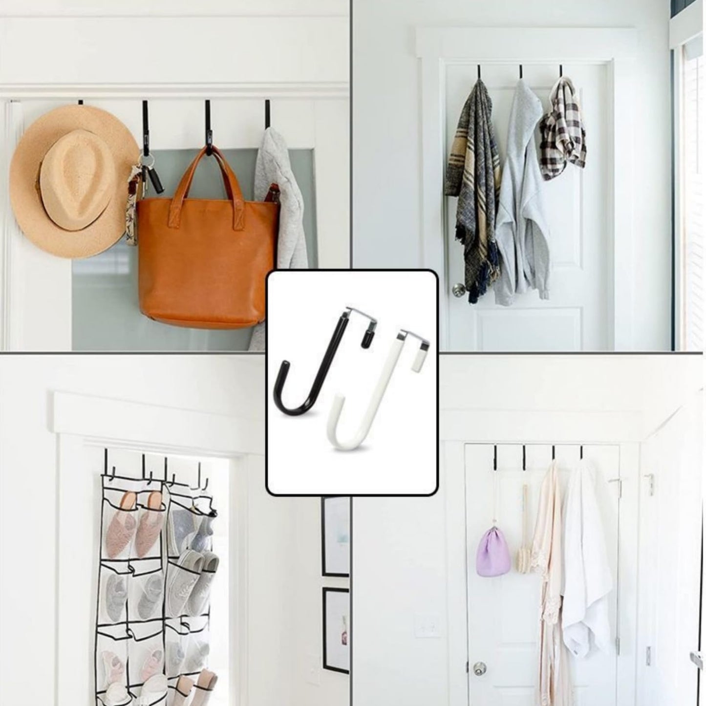 HANGZIGD Over The Door Hooks, Door Hangers Hooks,Extra Long 5" Rustproof Organizer Hook with Soft Rubber Padding, No-Scratch Design for Towels, Robes, Coats, Bags (12 Pack Black)