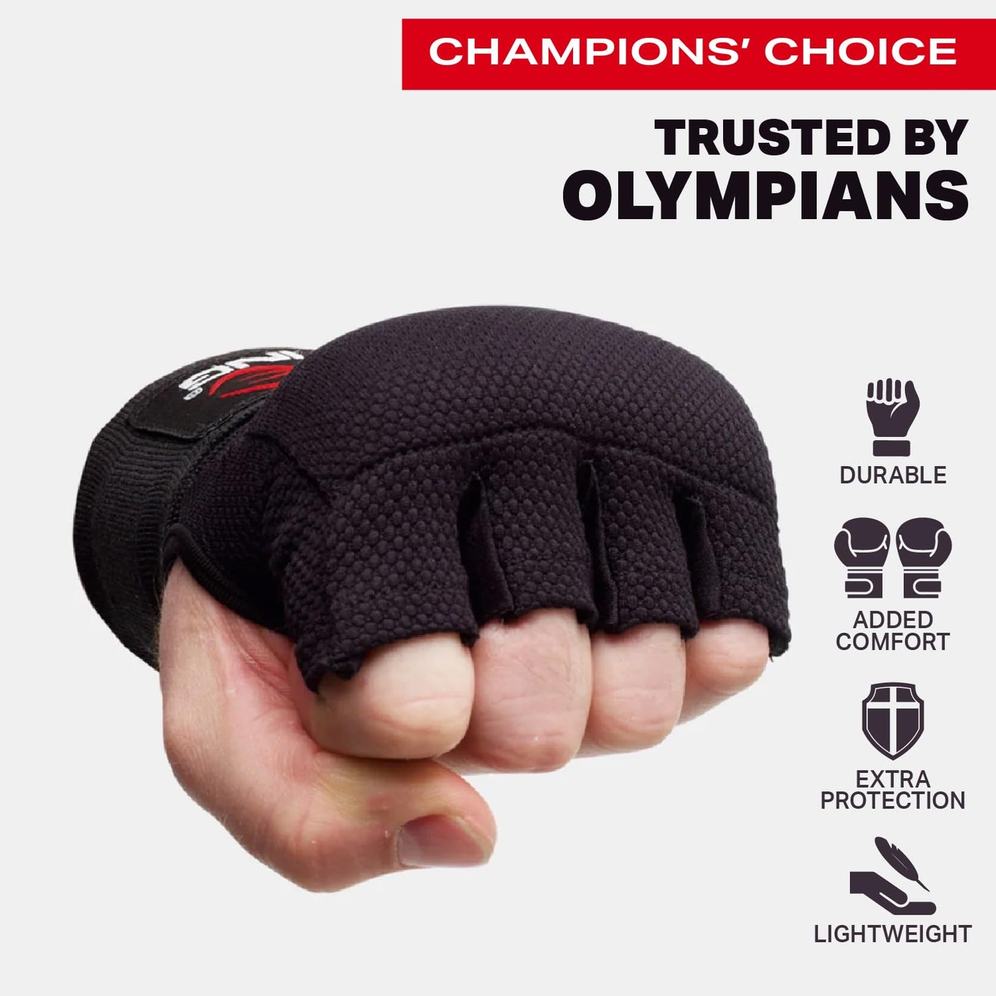 STING Elasticized Quick Wraps, Comfortable Padded Gloves with Secure Support, Ideal for Boxing, MMA, Muay Thai, and Martial Arts, Hand Wraps for Men and Women, Black, Medium