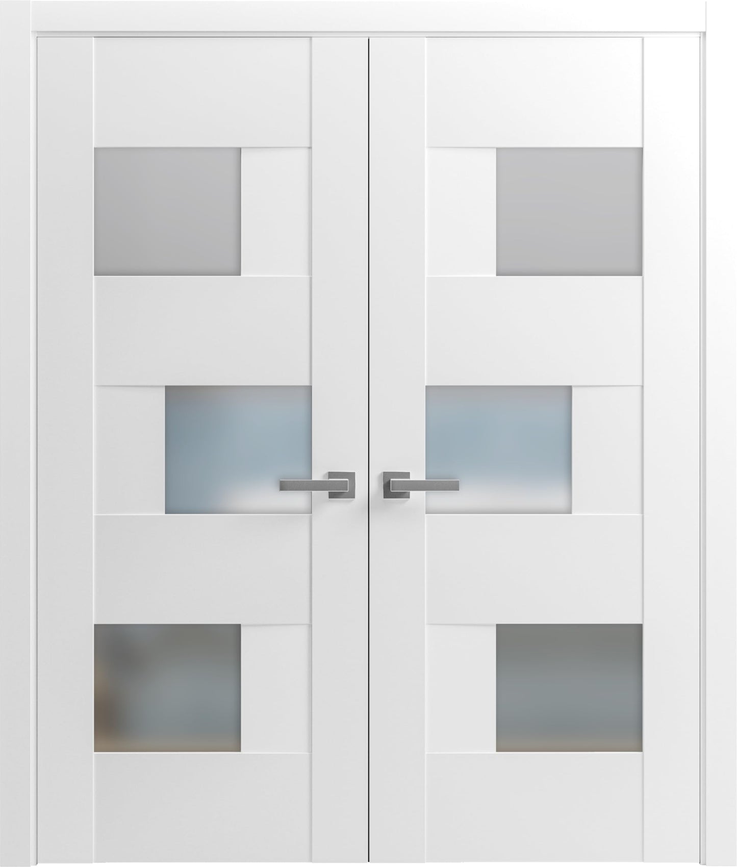 VDOMDOORS Sete 6933 | Double Swing Interior French Doors with Glass with Frosted Glass, MDF, Hardware Included, 60x80, White, Modern