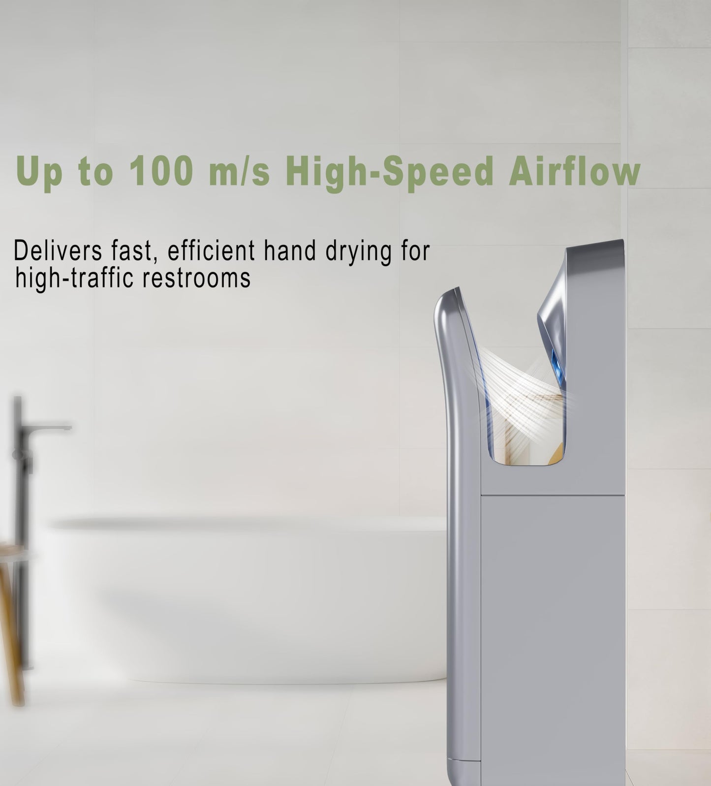 FEEGOO Commercial Vertical Hand Dryer – High-Speed Drying with HEPA Filtration & Stable Operation for Offices, Restrooms & High-Traffic Facilities,Silver
