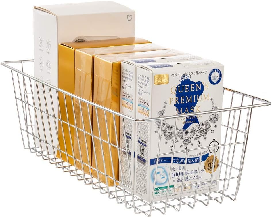 SANNO Freezer Baskets Wire Storage Baskets Bin Organizer Food, Kitchen, Basket Organizers Bins for Home, Bathroom, Closet Organization, White, 8